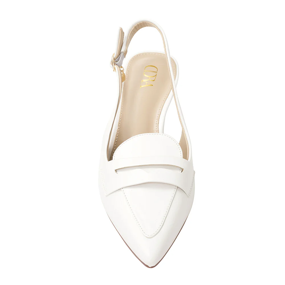 Slingback Pointed Closed Toe Loafer Heels - White - Image 5