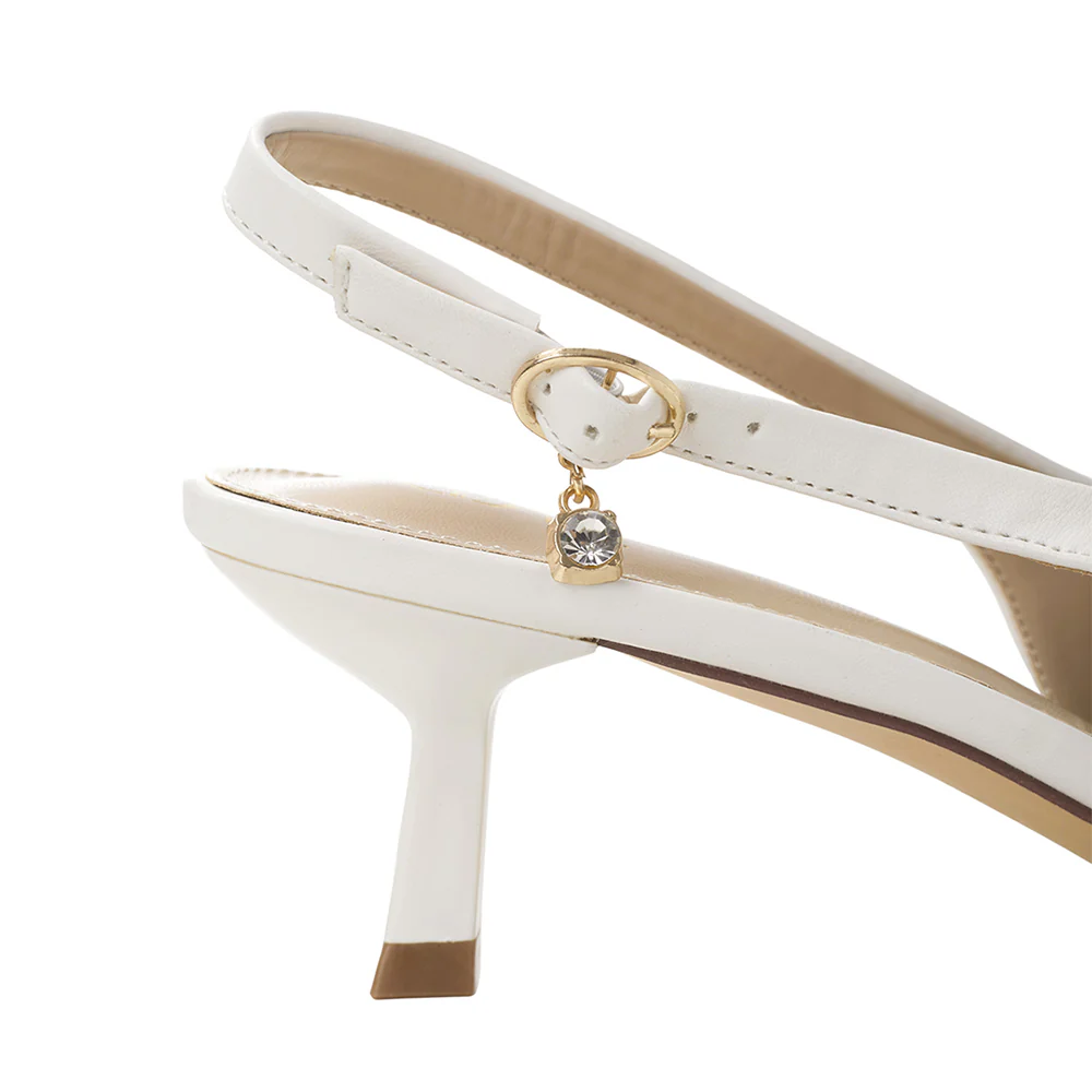 Slingback Pointed Closed Toe Loafer Heels - White - Image 8