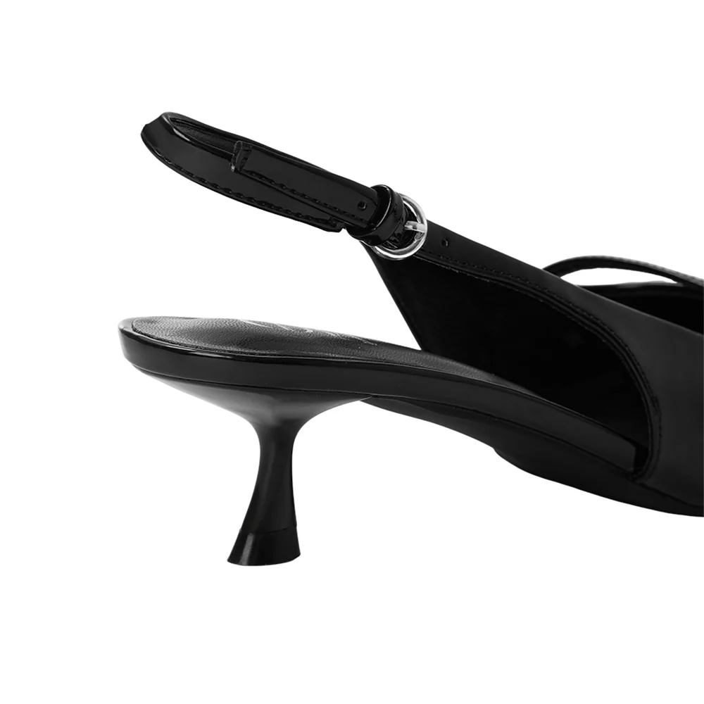 Slingback Pointed Closed Toe Kitten Heels - Black - Image 8