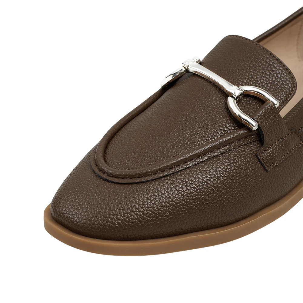 Slip-On PU Leather Horsebit Loafers - Brown - Image 7