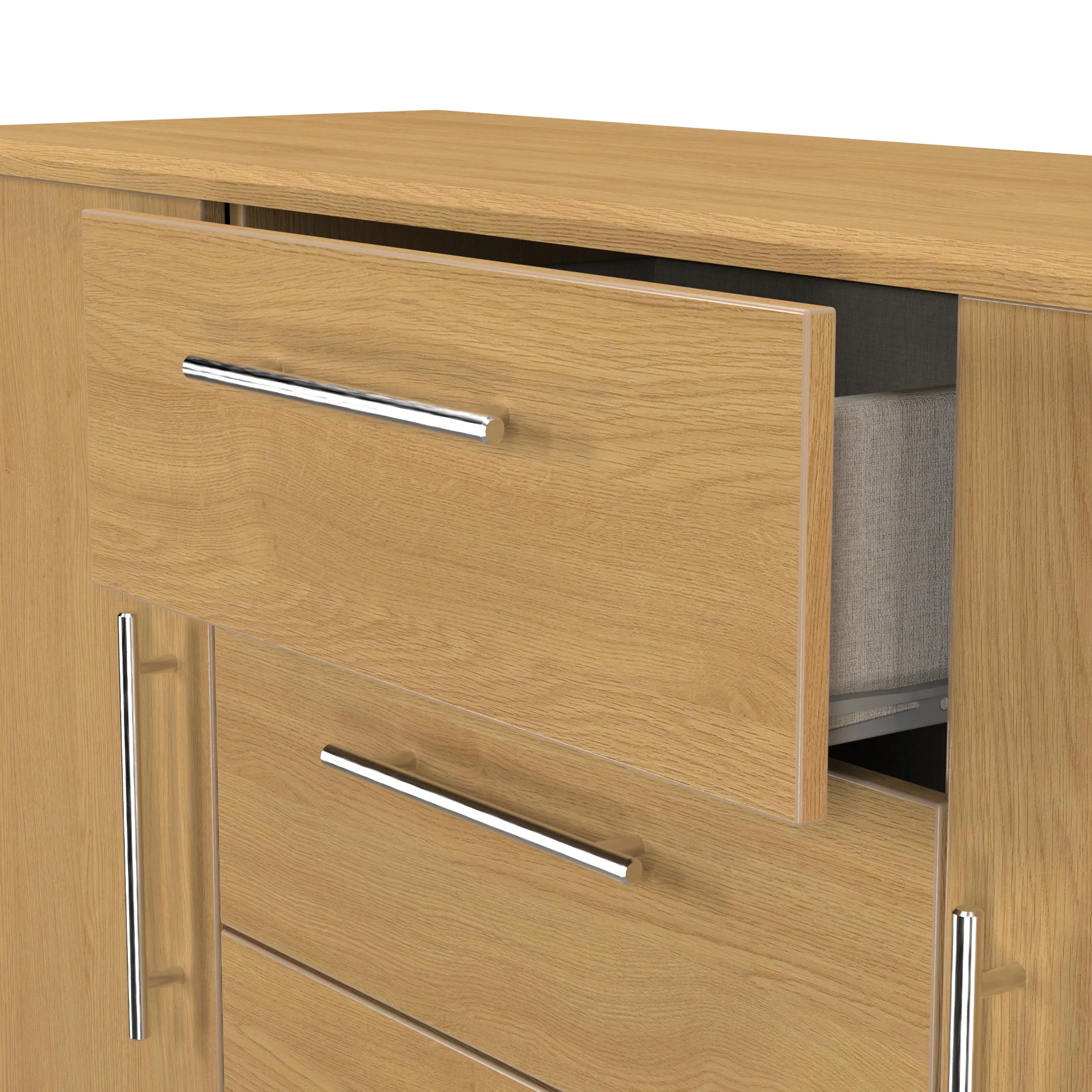 Sofia Ready Assembled 2 Door 3 Drawer Sideboard in Modern Oak - Image 6