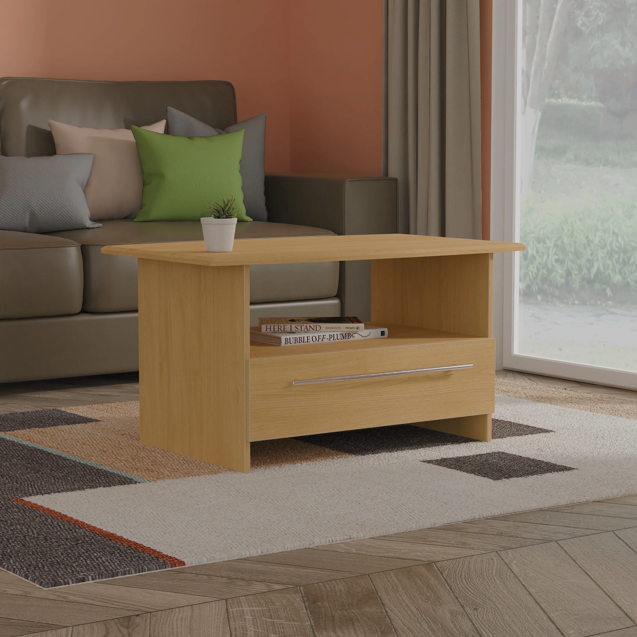 Sofia Ready Assembled Bottom Drawer Coffee Table in Modern Oak