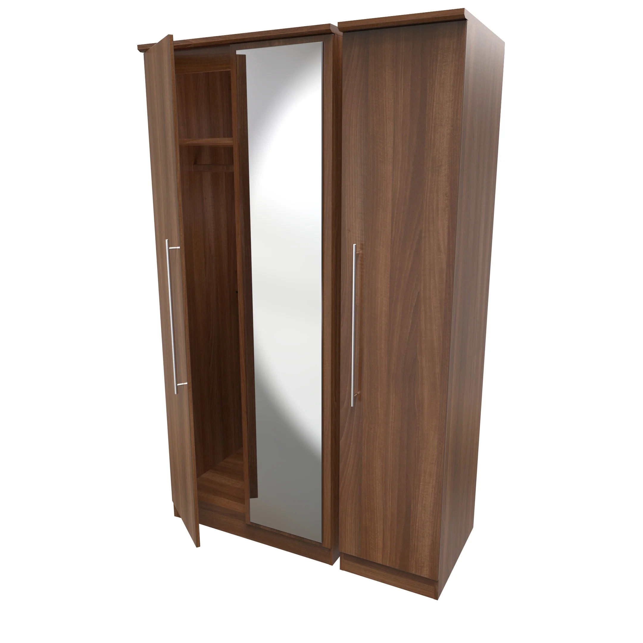 Sofia Ready Assembled Triple Mirror Wardrobe in Noche Walnut - Image 5