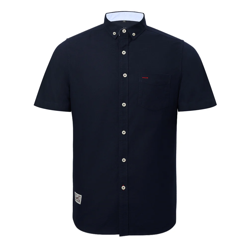 Solid Short Sleeve Shirt With Turn-Down Collar - Navy - Image 2