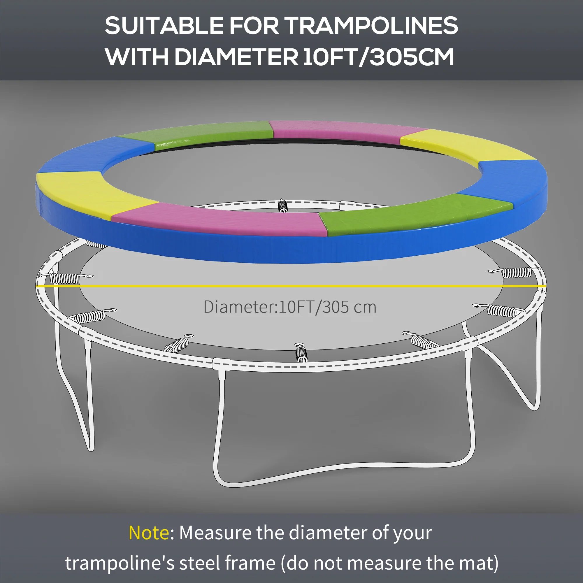 SPORTNOW 10FT Trampoline Pad Spring Cover, Waterproof, Multi-Colored - Image 3