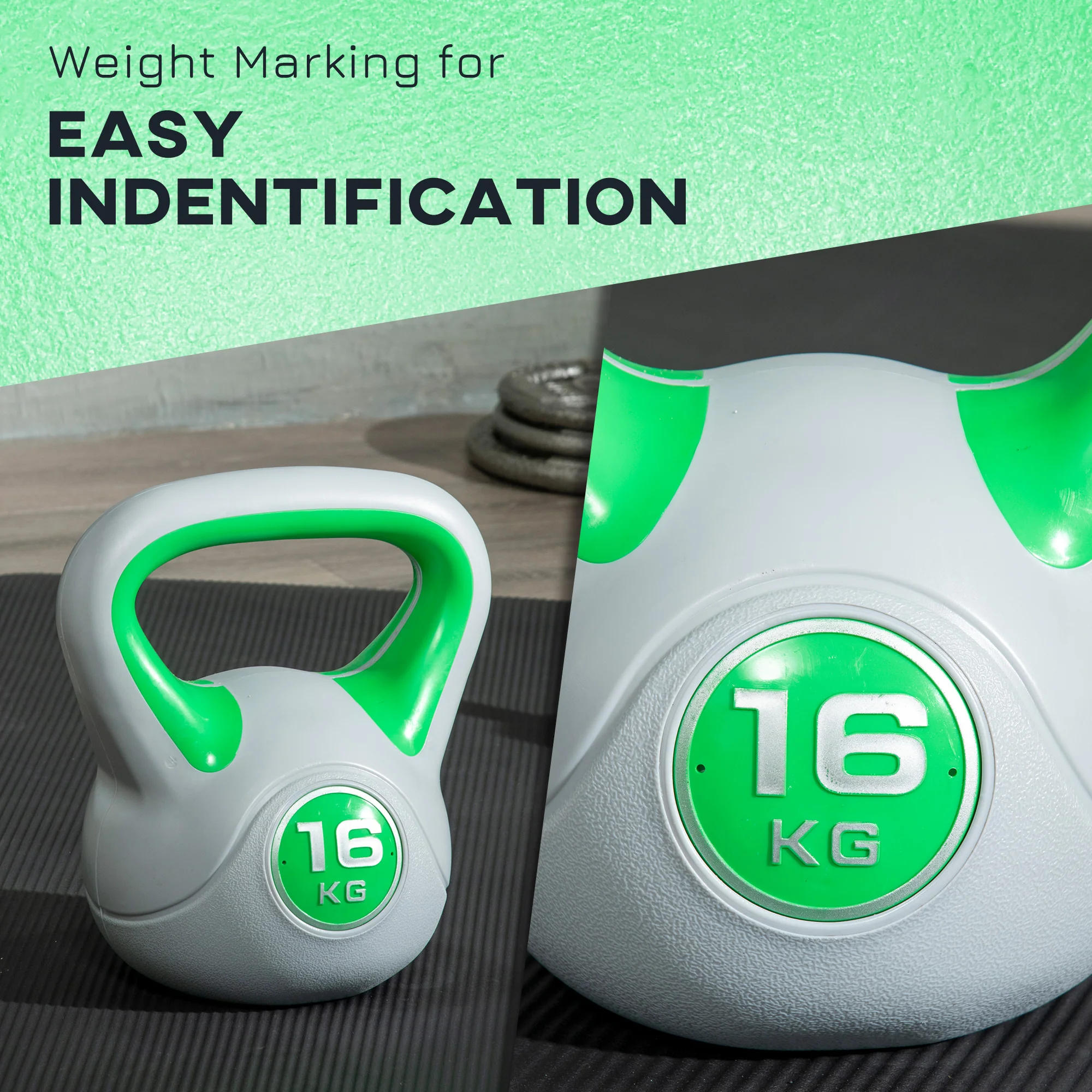 SPORTNOW 16kg Kettle Bell with Handle for Home Gym, Green and Grey - Image 4