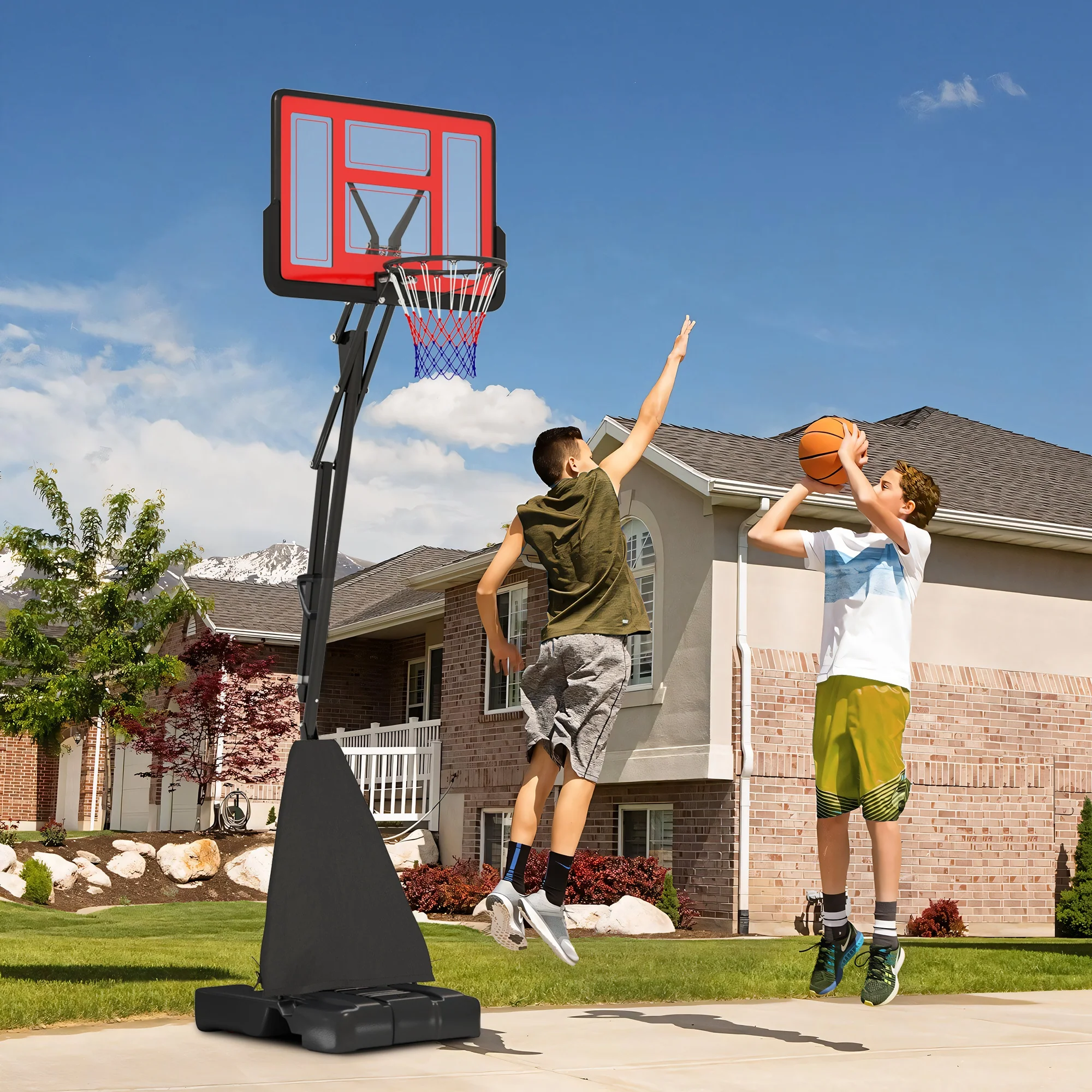 SPORTNOW 2.45-3.05m Portable Basketball Hoop And Stand With Wheels - Red/Black - Image 2