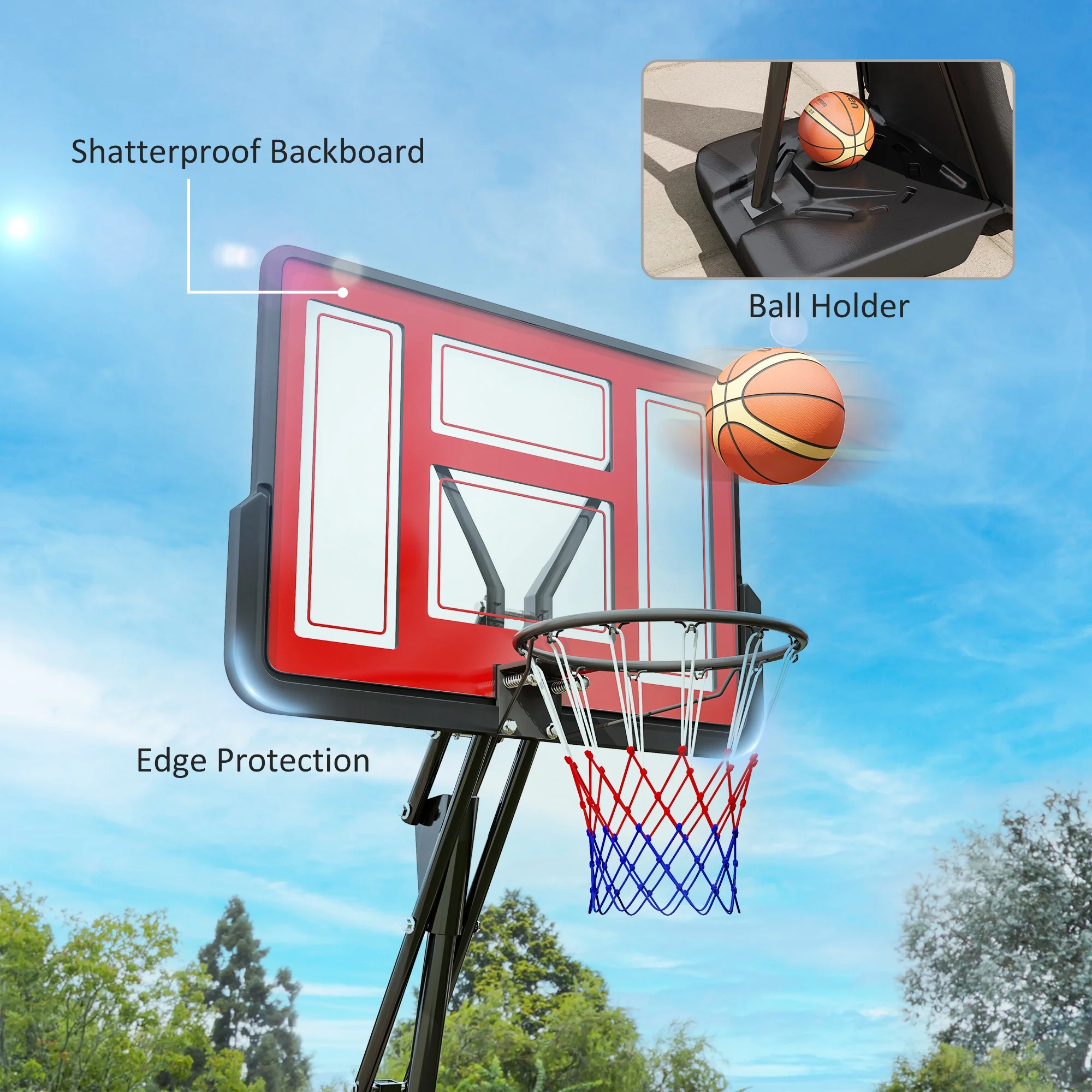 SPORTNOW 2.45-3.05m Portable Basketball Hoop And Stand With Wheels - Red/Black - Image 9