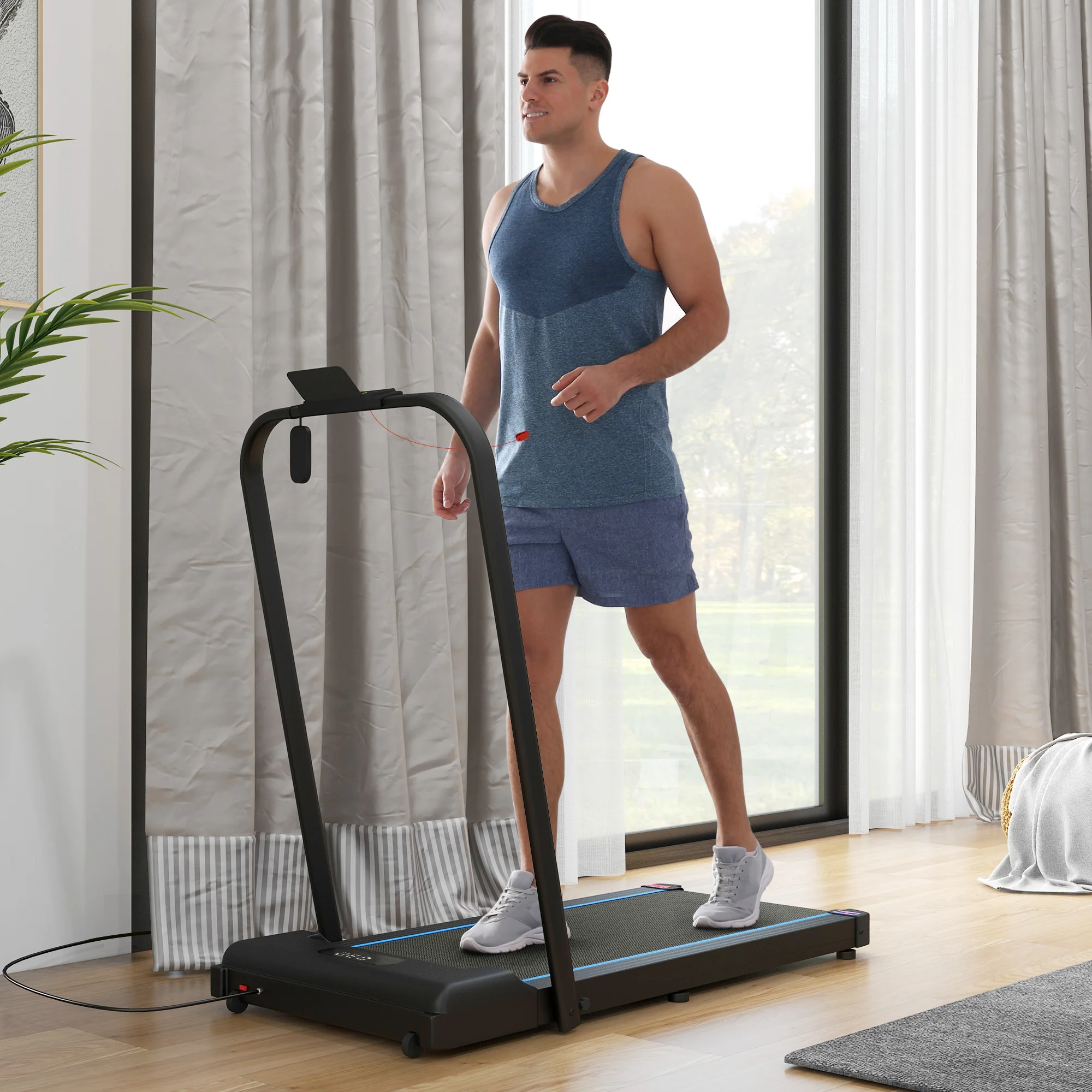 SPORTNOW 2.5HP Folding Treadmill Walking Pad W/ LED Display, No Assembly - Blue/Orange - Image 11