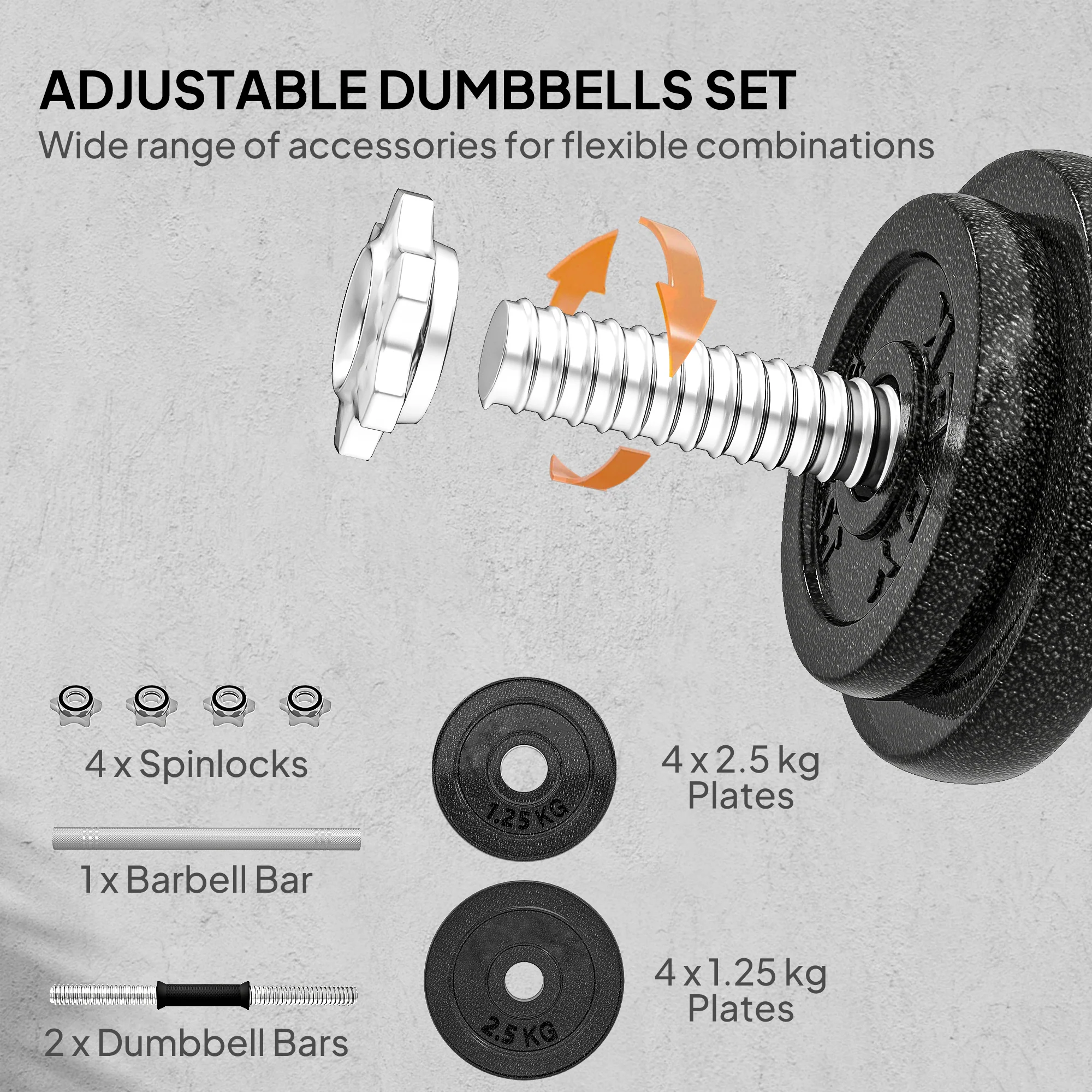 SPORTNOW 2-in-1 Adjustable Dumbbells Set, Weights Dumbbells Set - Image 3