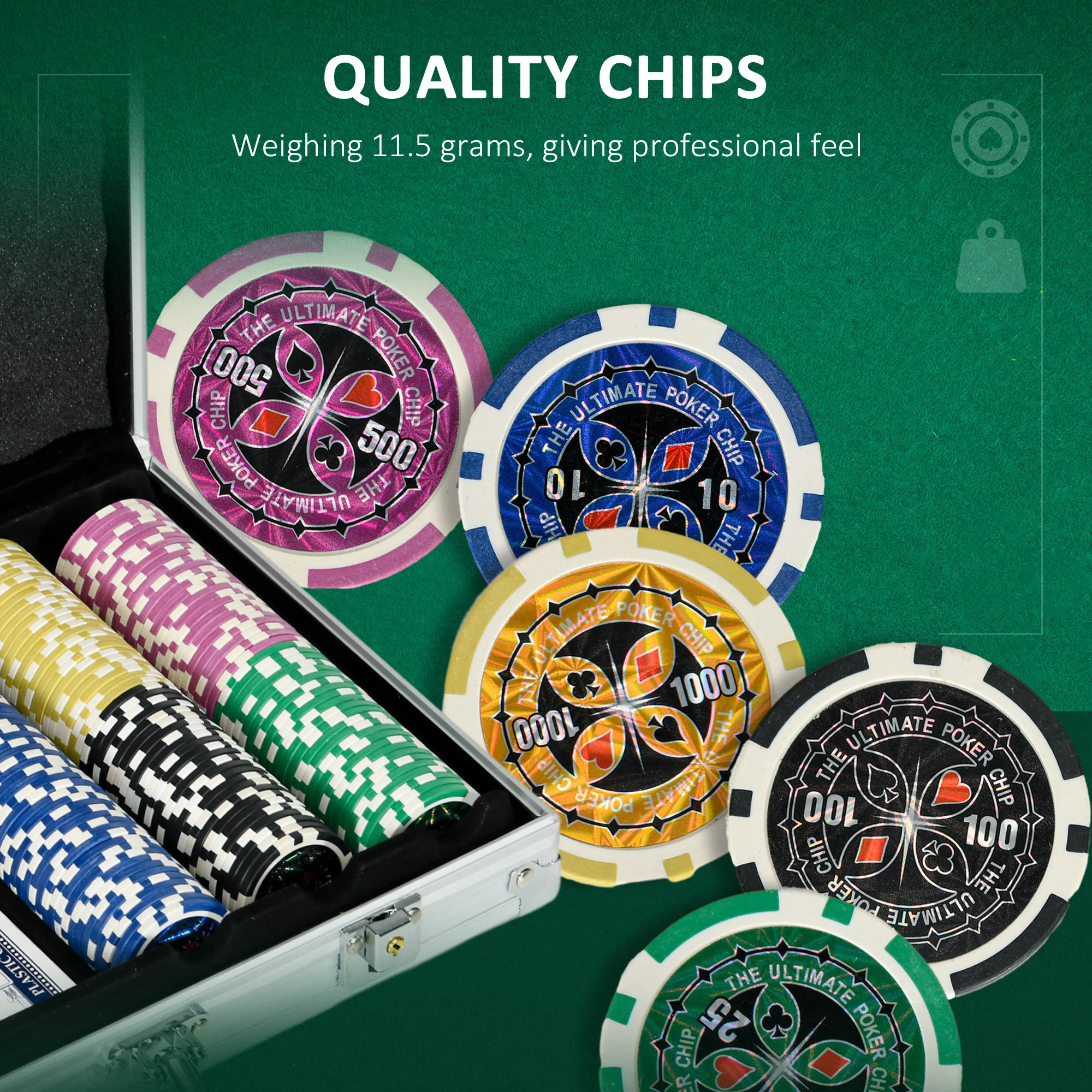 SPORTNOW 300-Piece Poker Chips Set W/ Mat, Aluminium Case, Two Decks Of Cards - Image 4