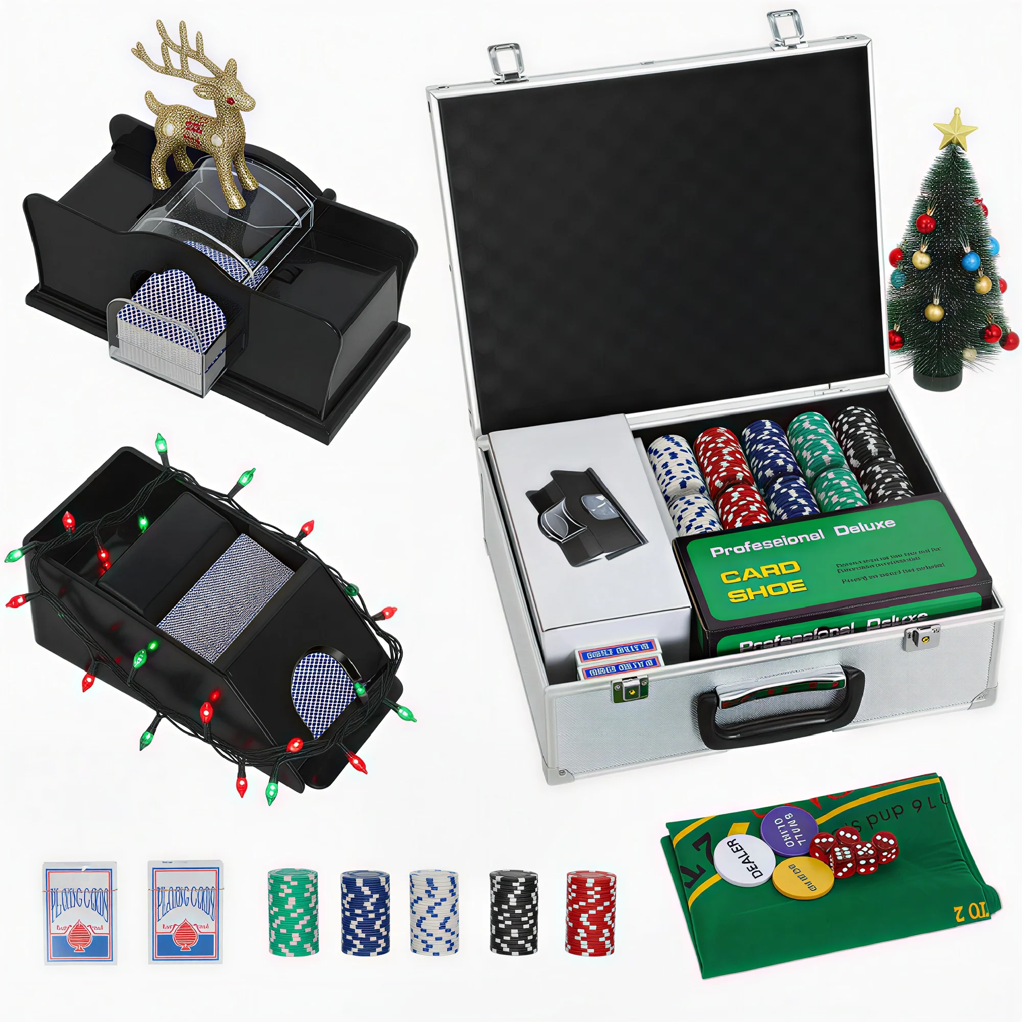 SPORTNOW 300-Piece Texas Holdem Poker Chips Set with Card Shuffler and Shoe