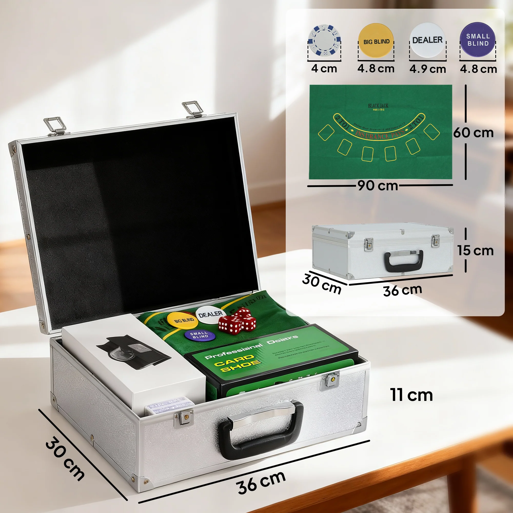 SPORTNOW 300-Piece Texas Holdem Poker Chips Set with Card Shuffler and Shoe - Image 5