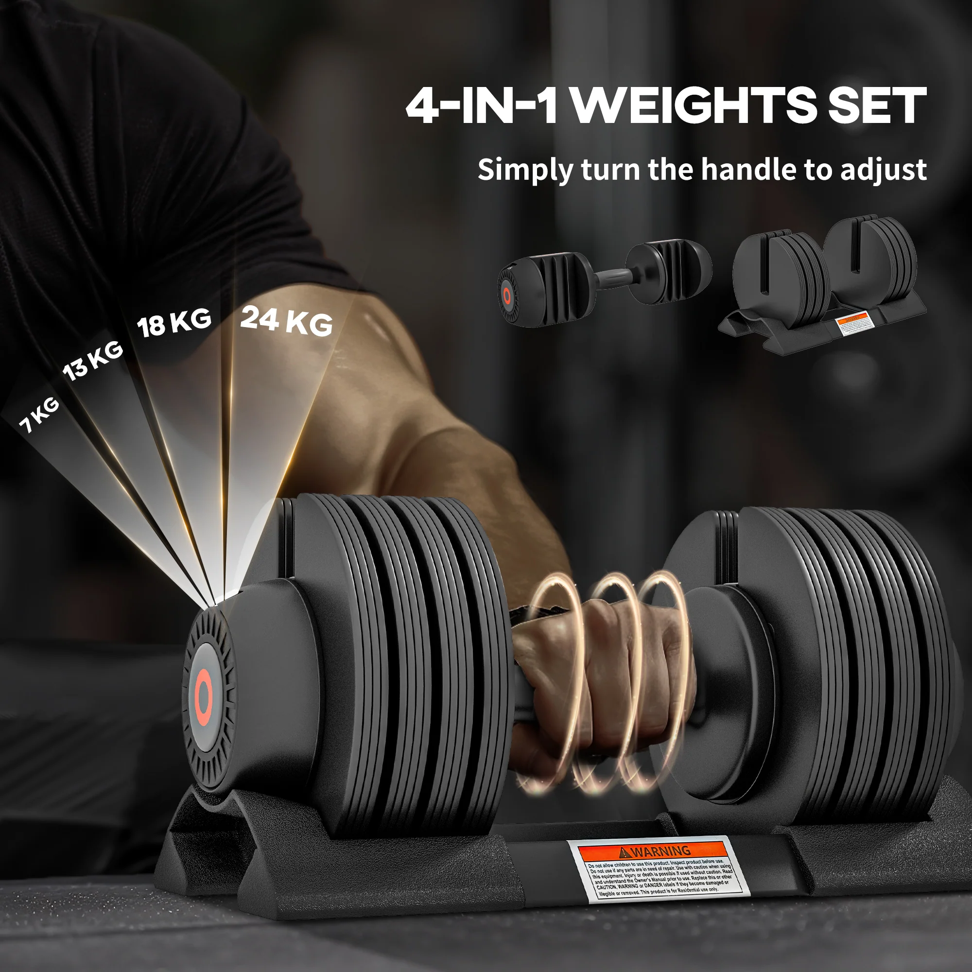 SPORTNOW 4-in-1 Adjustable Dumbbells, Weights Set, 7kg, 13kg, 18kg, 24kg - Image 3