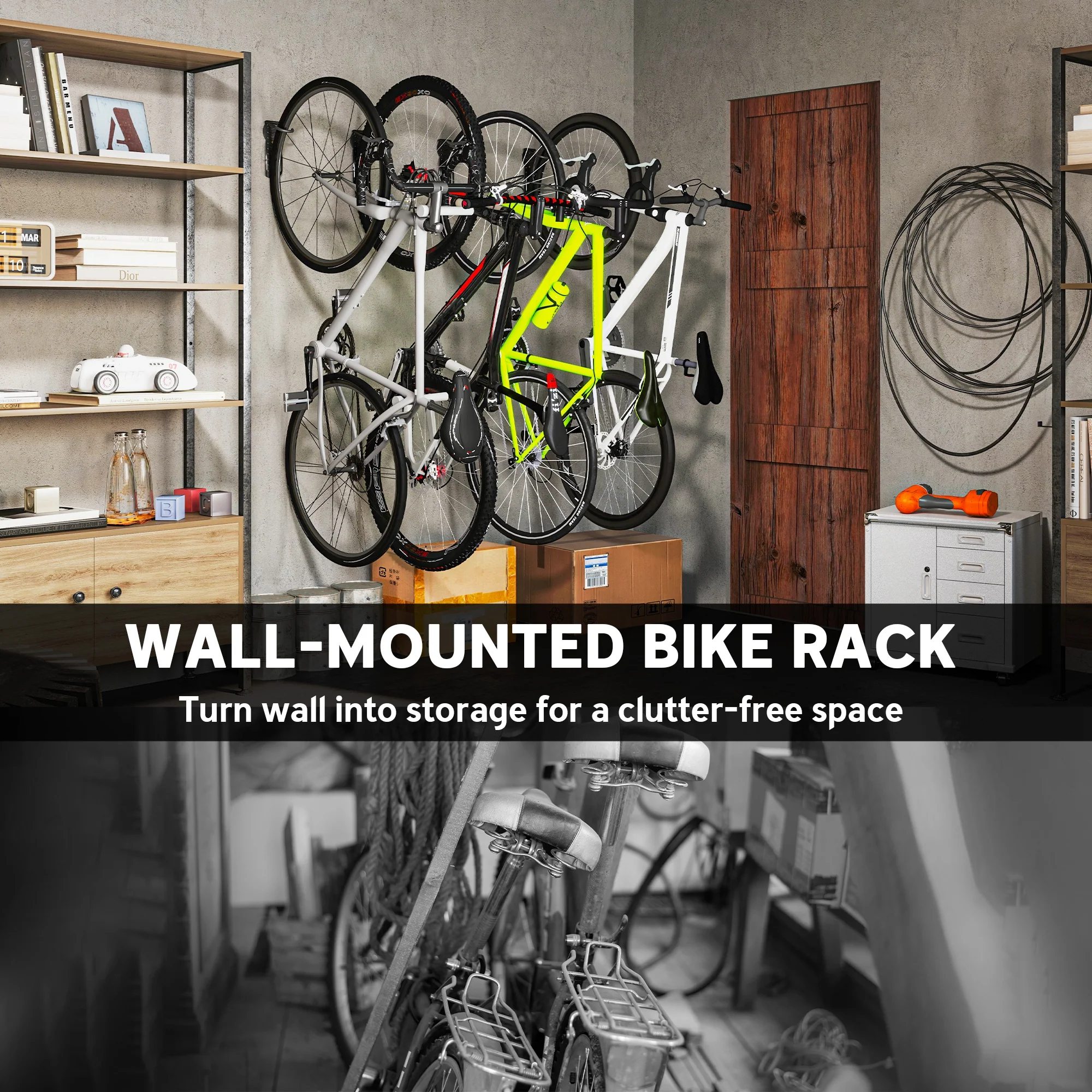 SPORTNOW 4 Pack Bike Rack, Wall Mounted Bike Hooks for Garage - Image 6