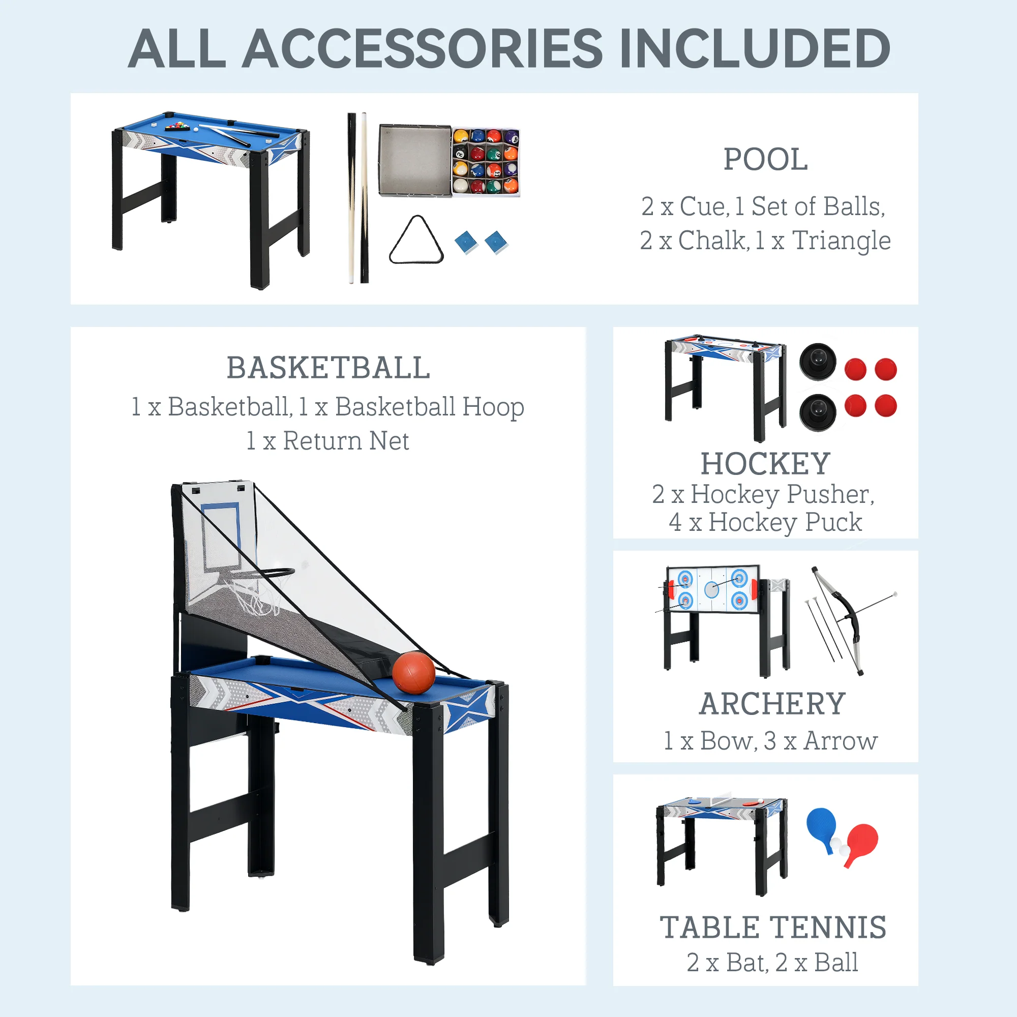 SPORTNOW 5 in 1 Multi Games Table Combo Sports Game Table for Kids, Blue - Image 4