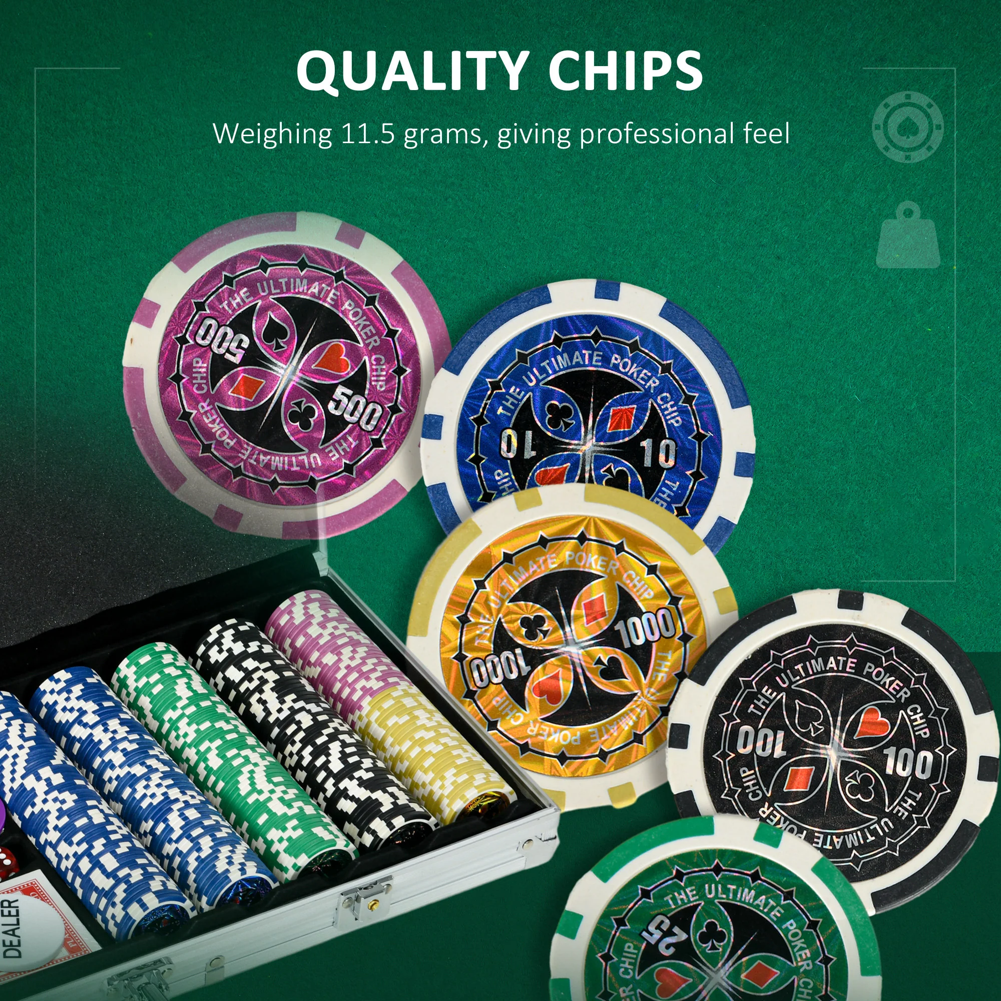 SPORTNOW 500-Piece Poker Chips Set W/ Mat, Aluminium Case, Two Decks Of Cards - Image 4
