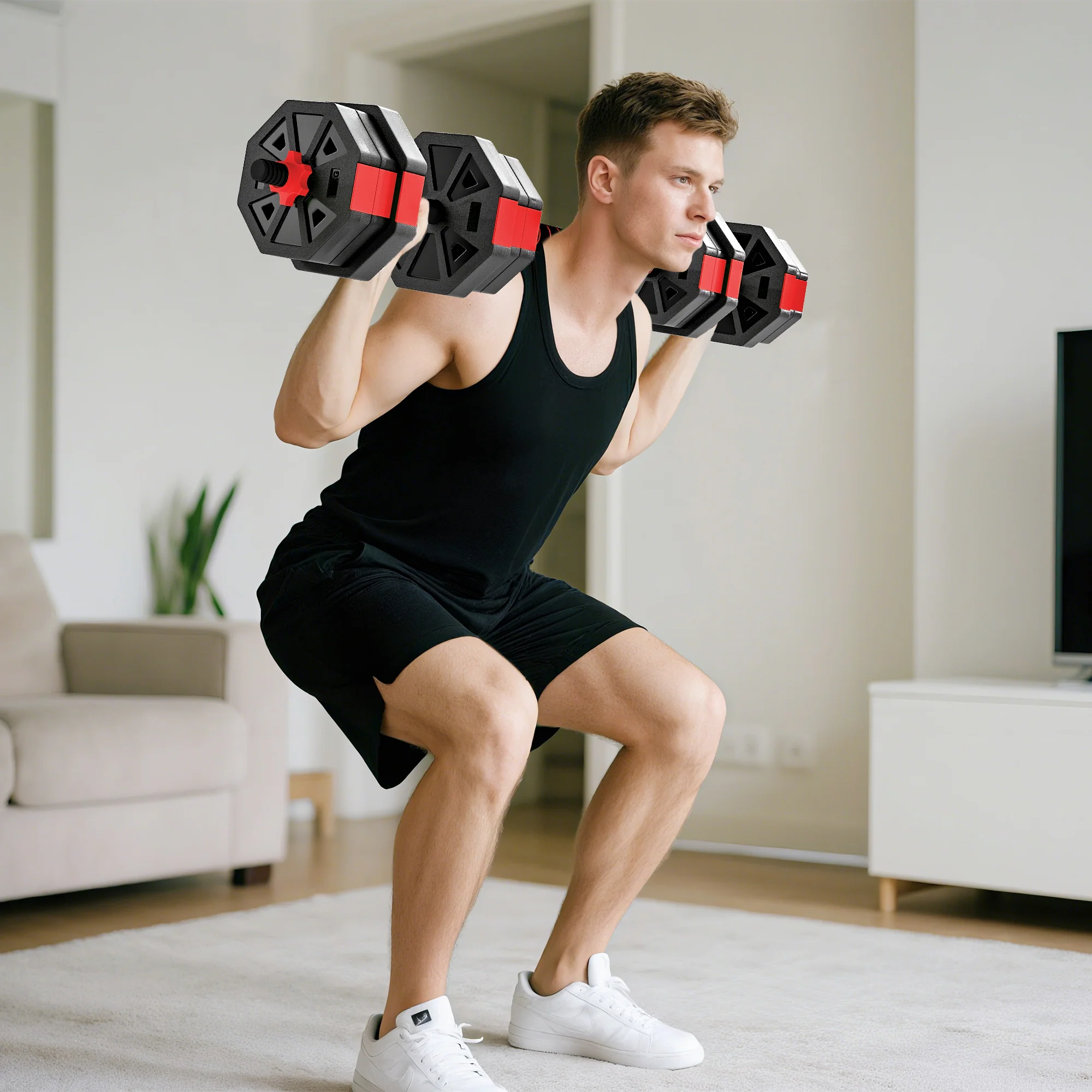 SPORTNOW 6-in-1 Adjustable Weight Dumbbells Set, Free Weights Set, Red - Image 2