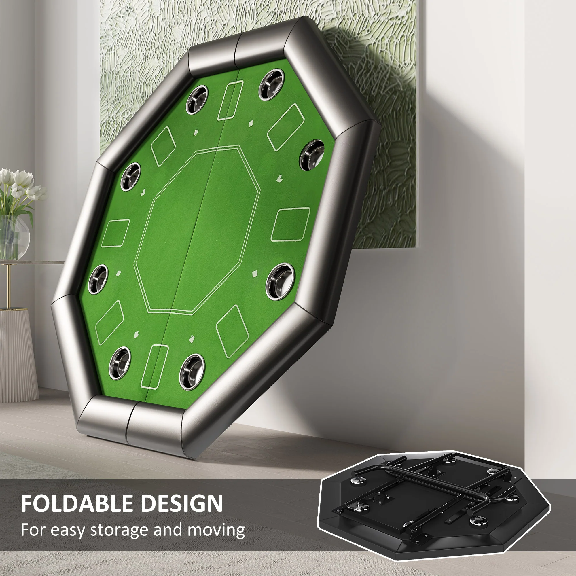 SPORTNOW 8 Player Foldable Poker Table with Cup Holders, Green - Image 3