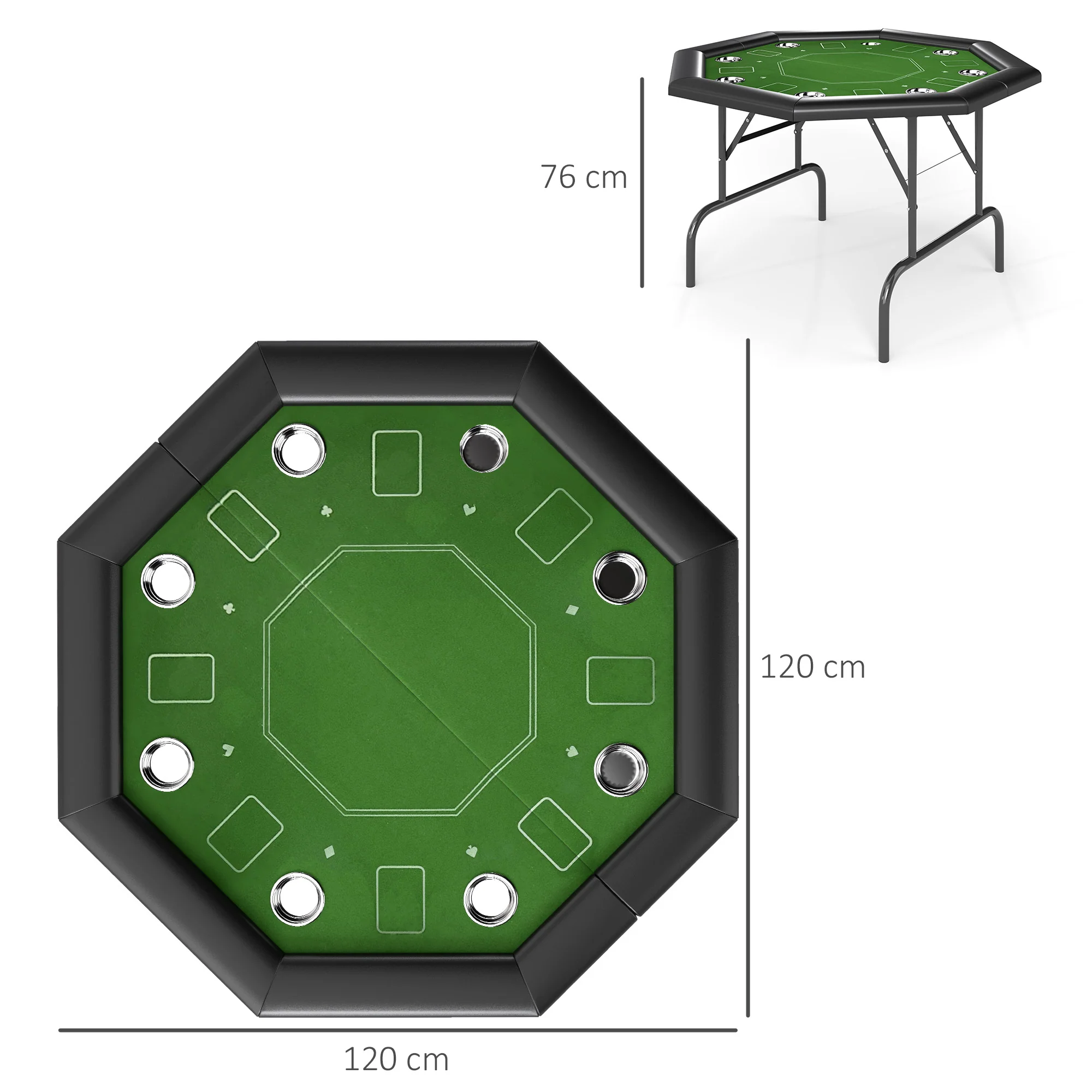 SPORTNOW 8 Player Foldable Poker Table with Cup Holders, Green - Image 5