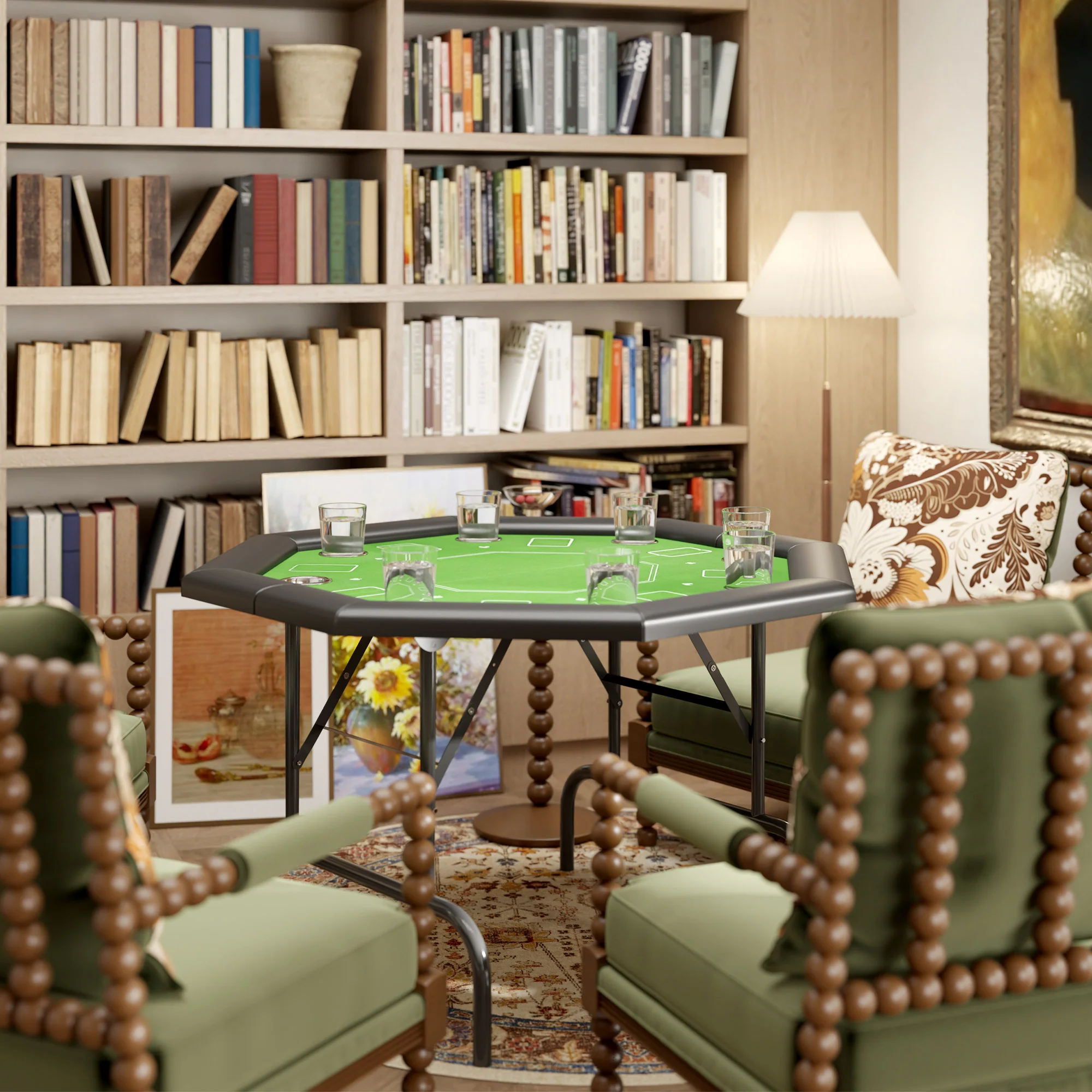 SPORTNOW 8 Player Foldable Poker Table with Cup Holders, Green - Image 8