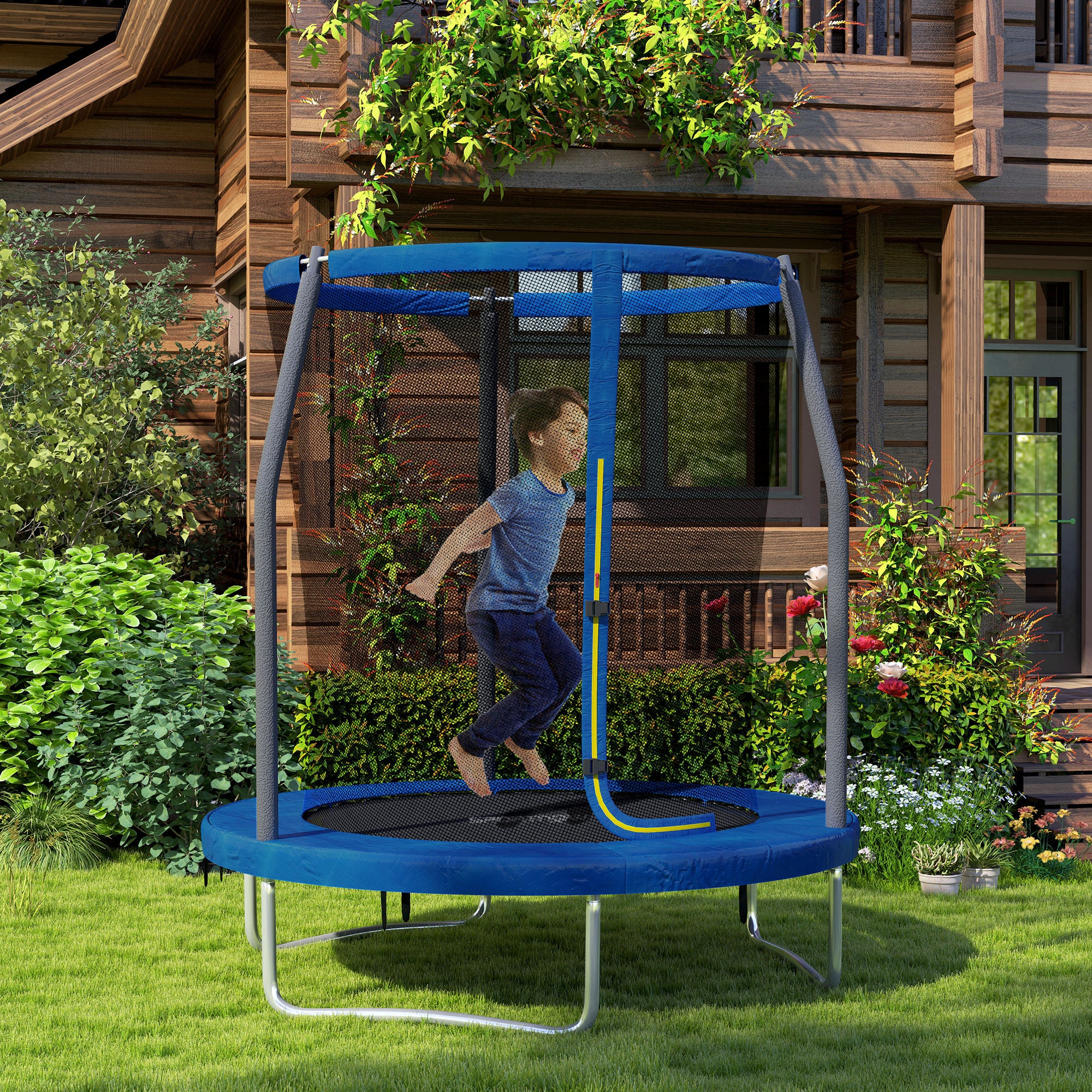 SPORTNOW Outdoor Trampoline With Safety Enclosure Net, Blue - Image 11