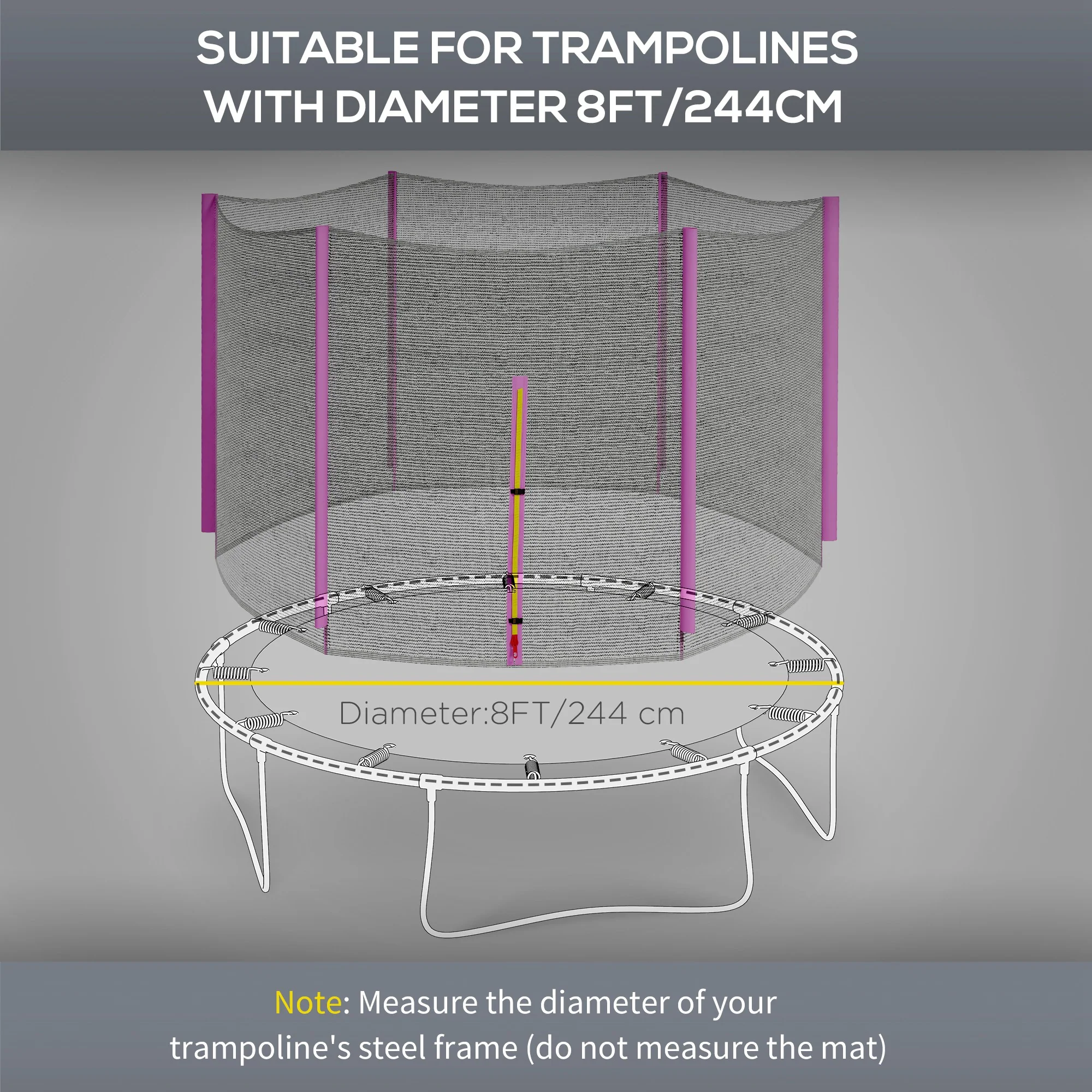 SPORTNOW 8ft Trampoline Net Replacement Safety Net With Zipped Door - Image 21