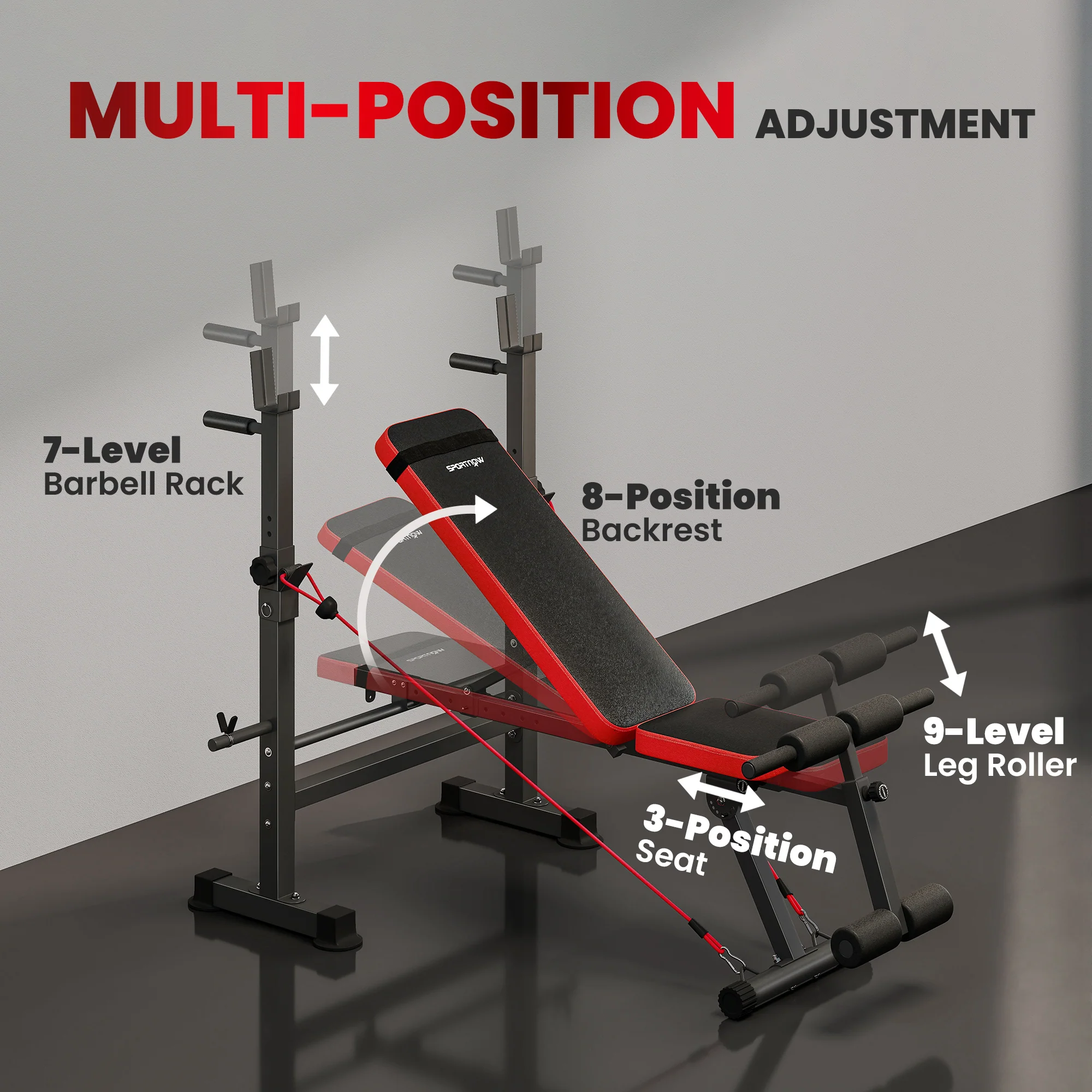 SPORTNOW Adjustable Weight Bench with Rack and Dip Stand 420KG Capacity - Image 6