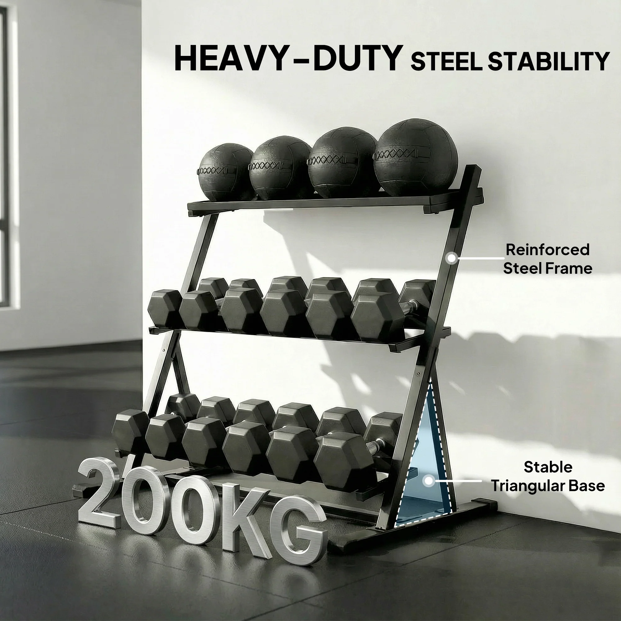 SPORTNOW Dumbbell Rack 3-Tier Weight Organiser for Home Gym 200 KG Capacity - Image 6
