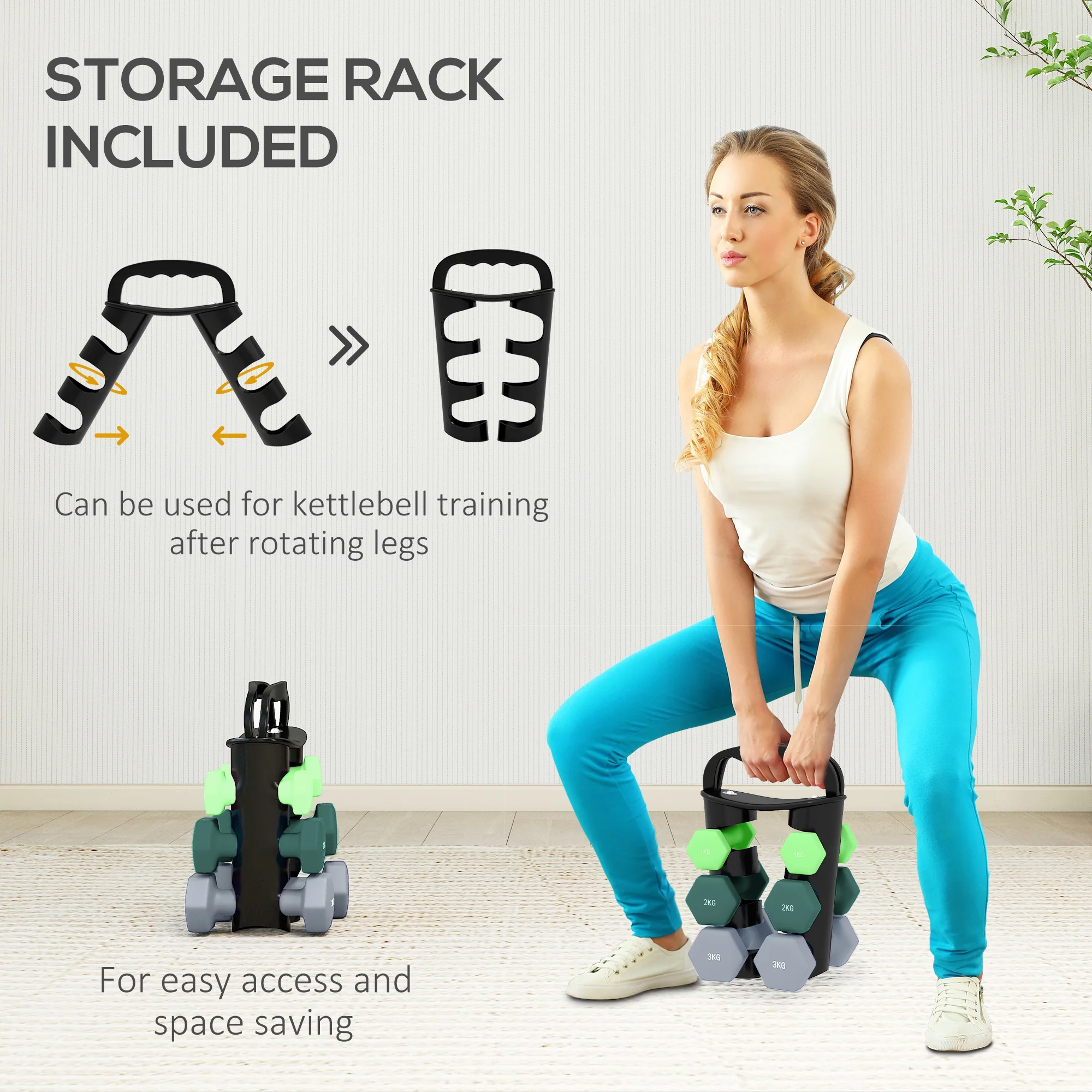 SPORTNOW Dumbbells Set With Storage Rack, 2 X 1kg, 2 X 2kg, 2 X 3kg, Green - Image 4