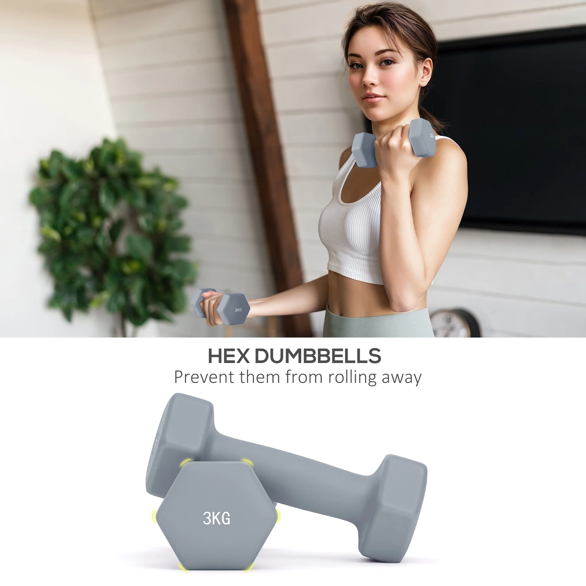 SPORTNOW Dumbbells Set With Storage Rack, 2 X 1kg, 2 X 2kg, 2 X 3kg, Green - Image 7