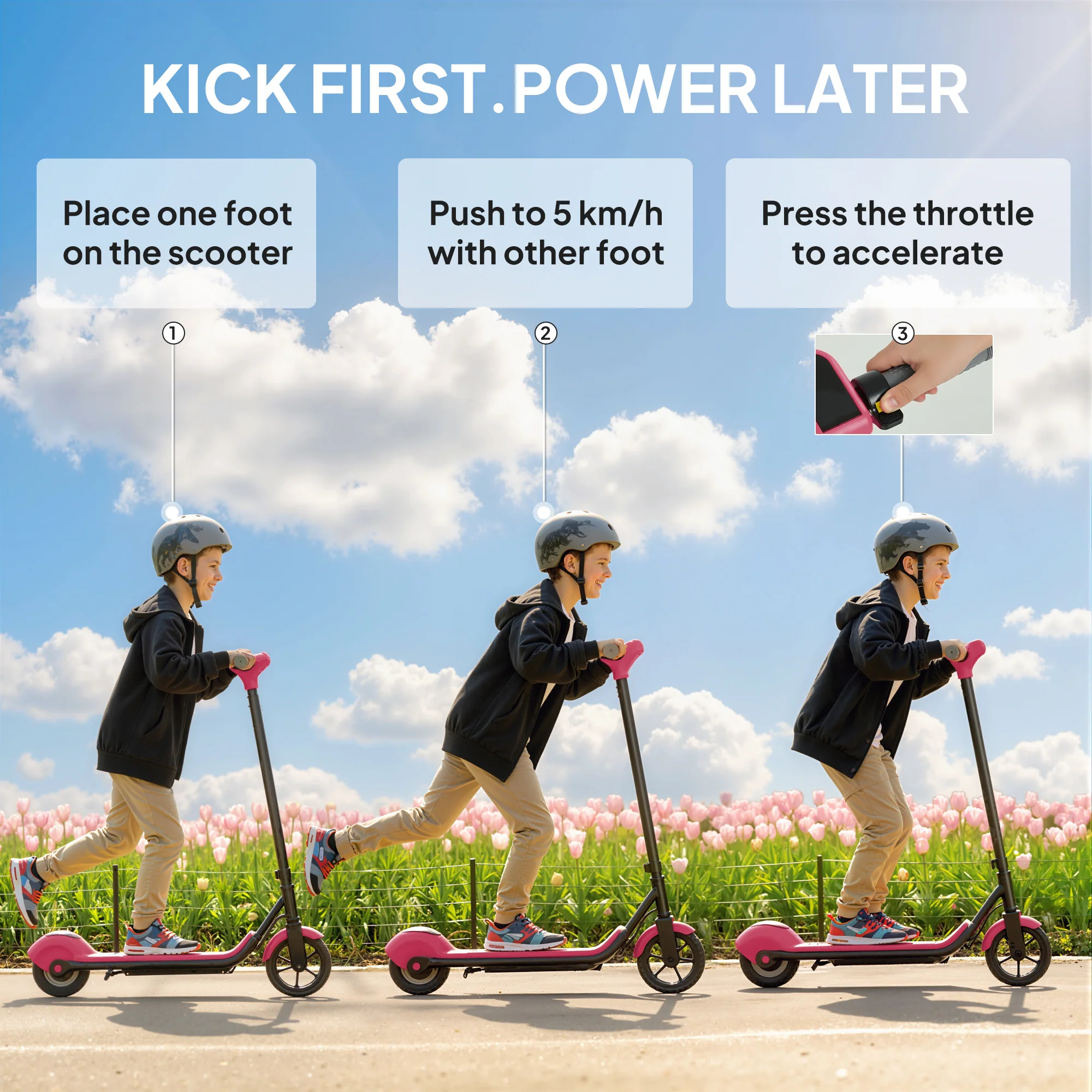 SPORTNOW Electric Scooter, Lightweight E Scooter With LED Display, Pink - Image 3