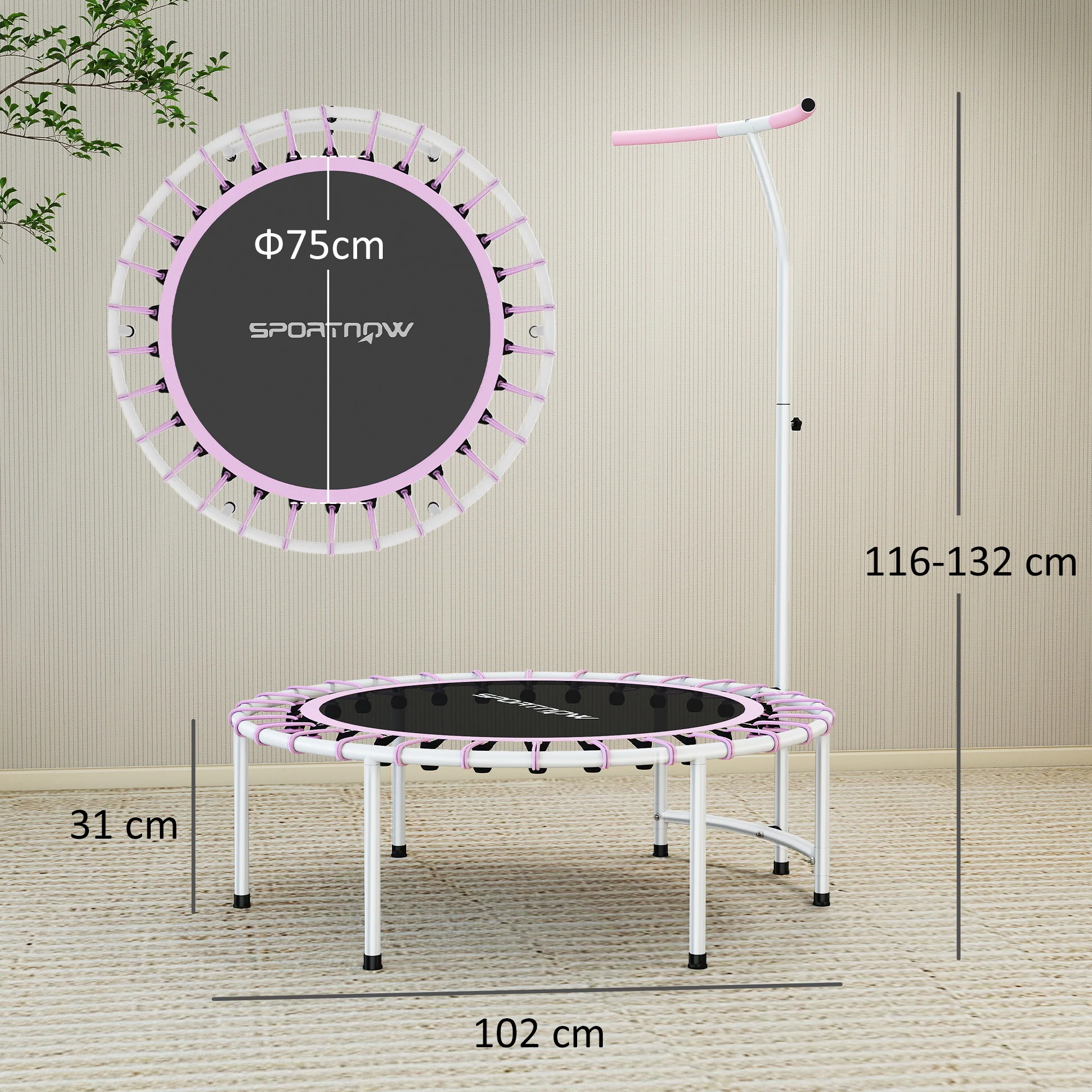 SPORTNOW Fitness Trampoline With 5-Level Adjustable Handle - Image 14