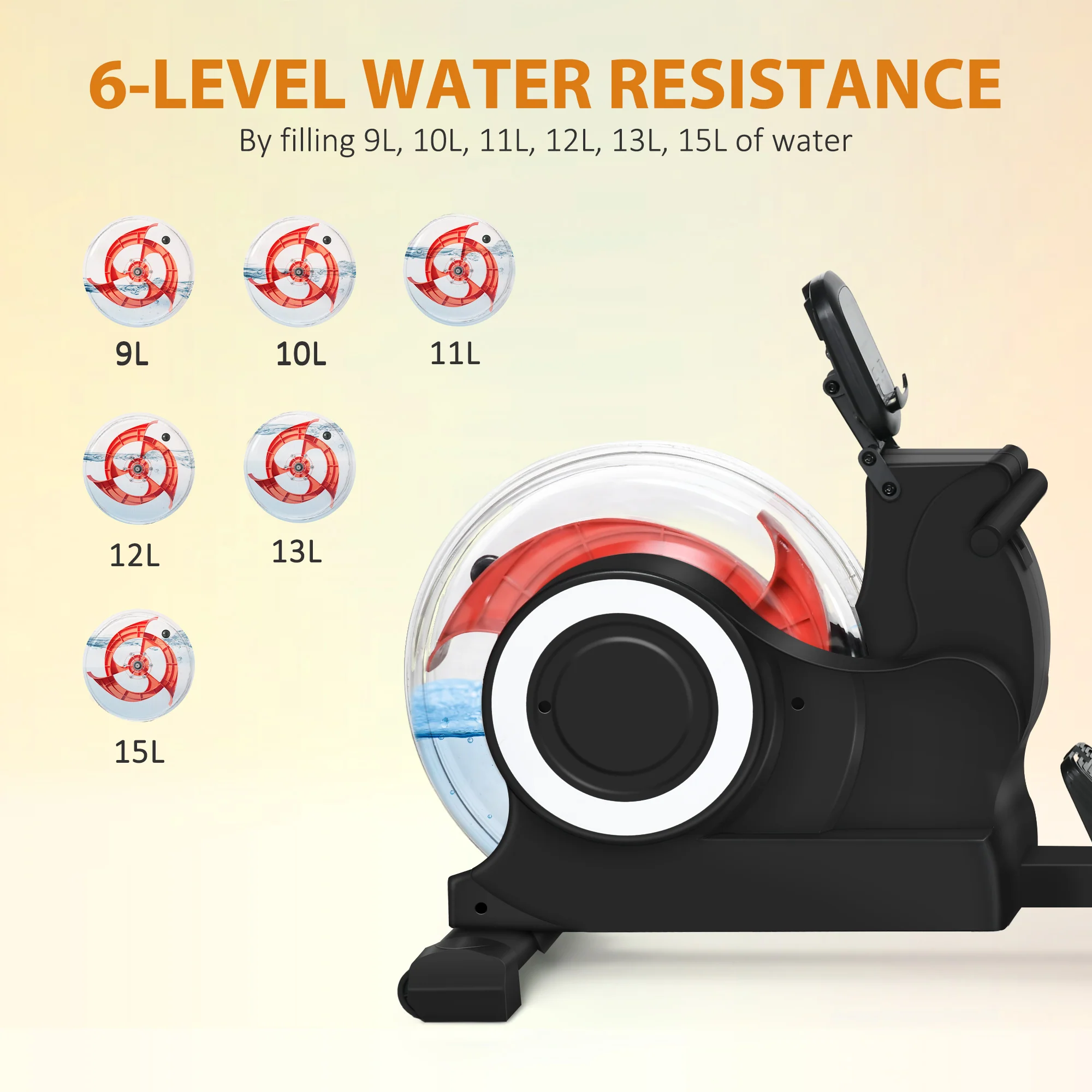 SPORTNOW Foldable Water Rowing Machine with Wheels and LCD Monitor, Black - Image 4