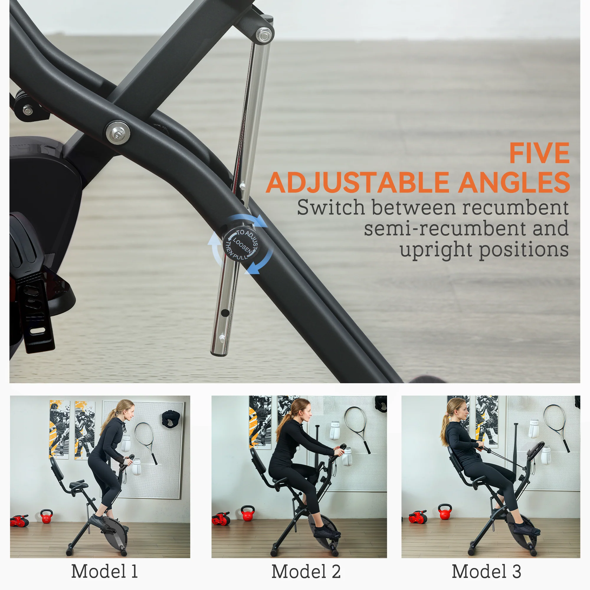 SPORTNOW Folding Exercise Bike With Arm Bands And Hand Pulse Sensor - Image 3
