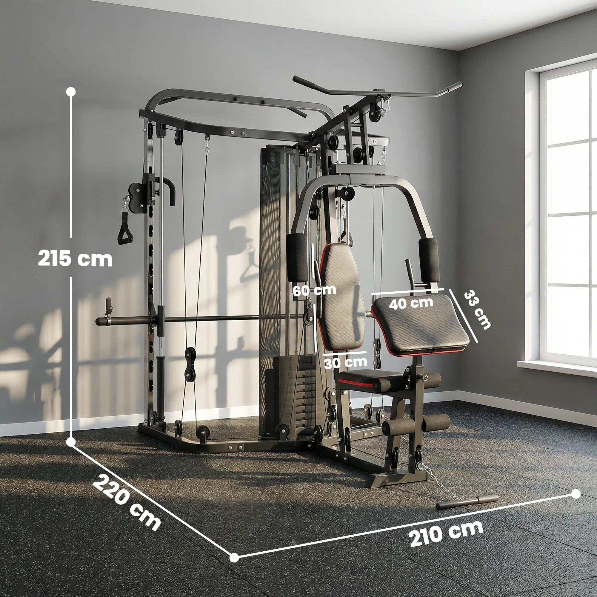 SPORTNOW Home Gym Smith Machine with 65kg Weight Stack - Image 5