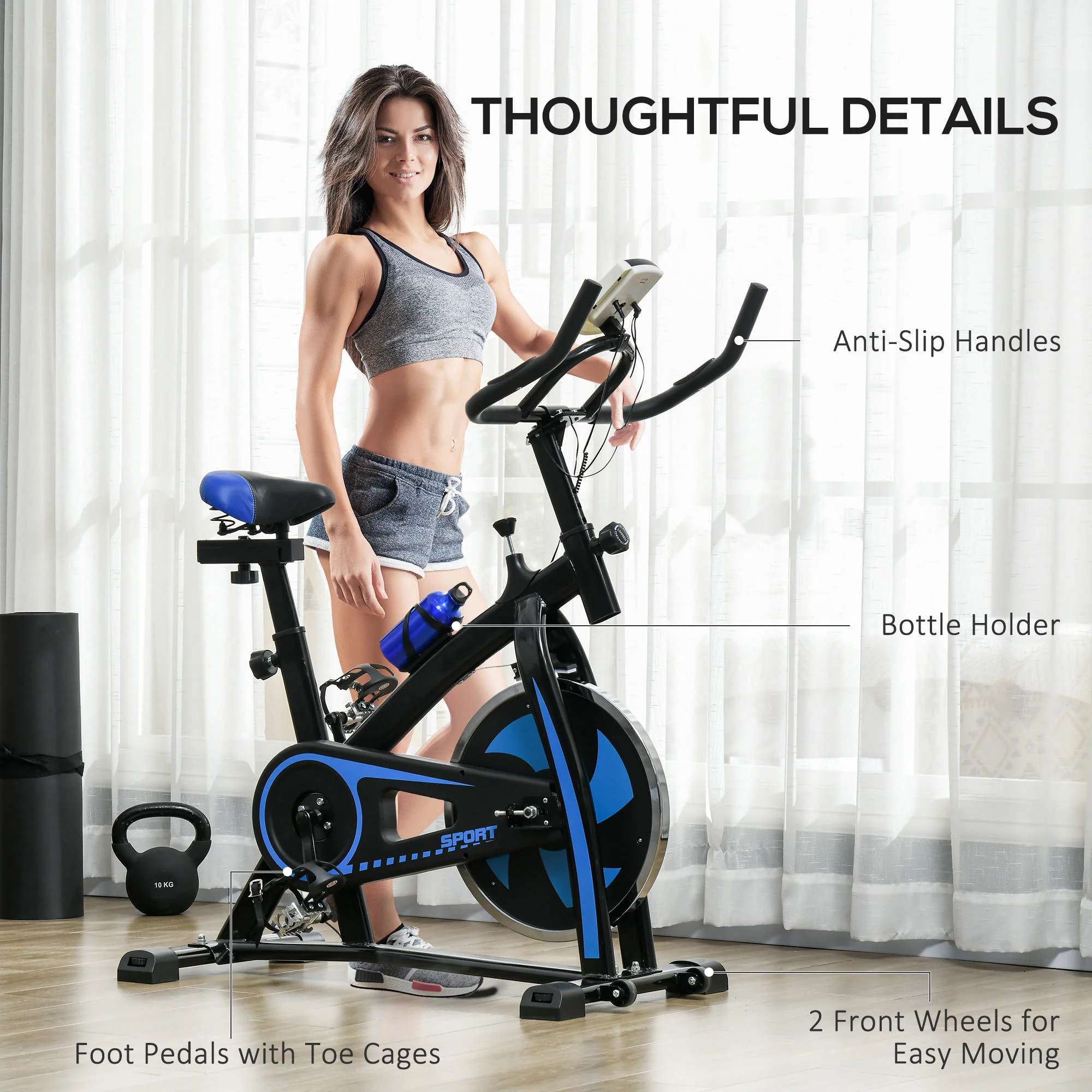SPORTNOW Indoor Exercise Bike Stationary Bike for Home Gym Workout, Blue - Image 7