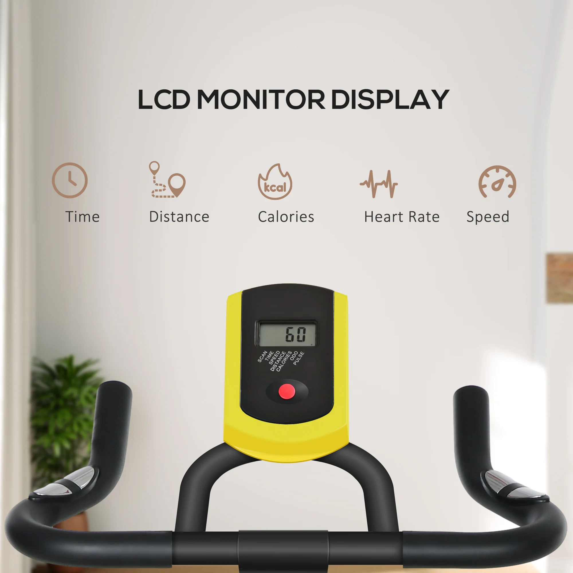 SPORTNOW Indoor Exercise Bike Stationary Bike For Home Gym Workout, Yellow - Image 3