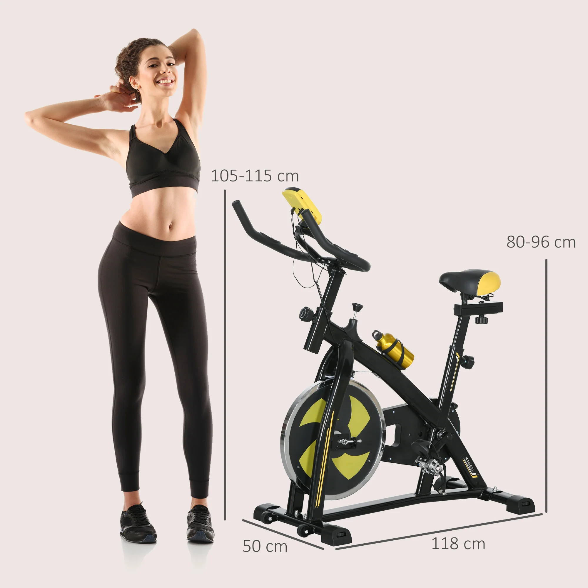 SPORTNOW Indoor Exercise Bike Stationary Bike For Home Gym Workout, Yellow - Image 5