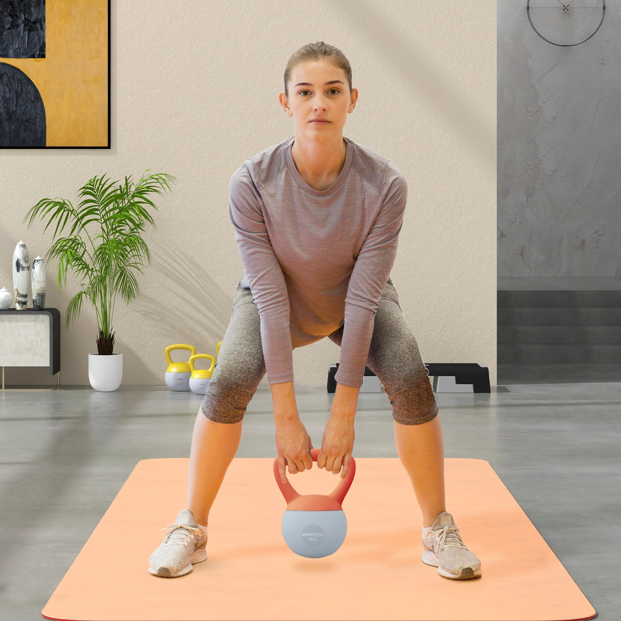 SPORTNOW Kettlebell W/ Soft Body And Non-Slip Handle, Orange And Grey - Image 2