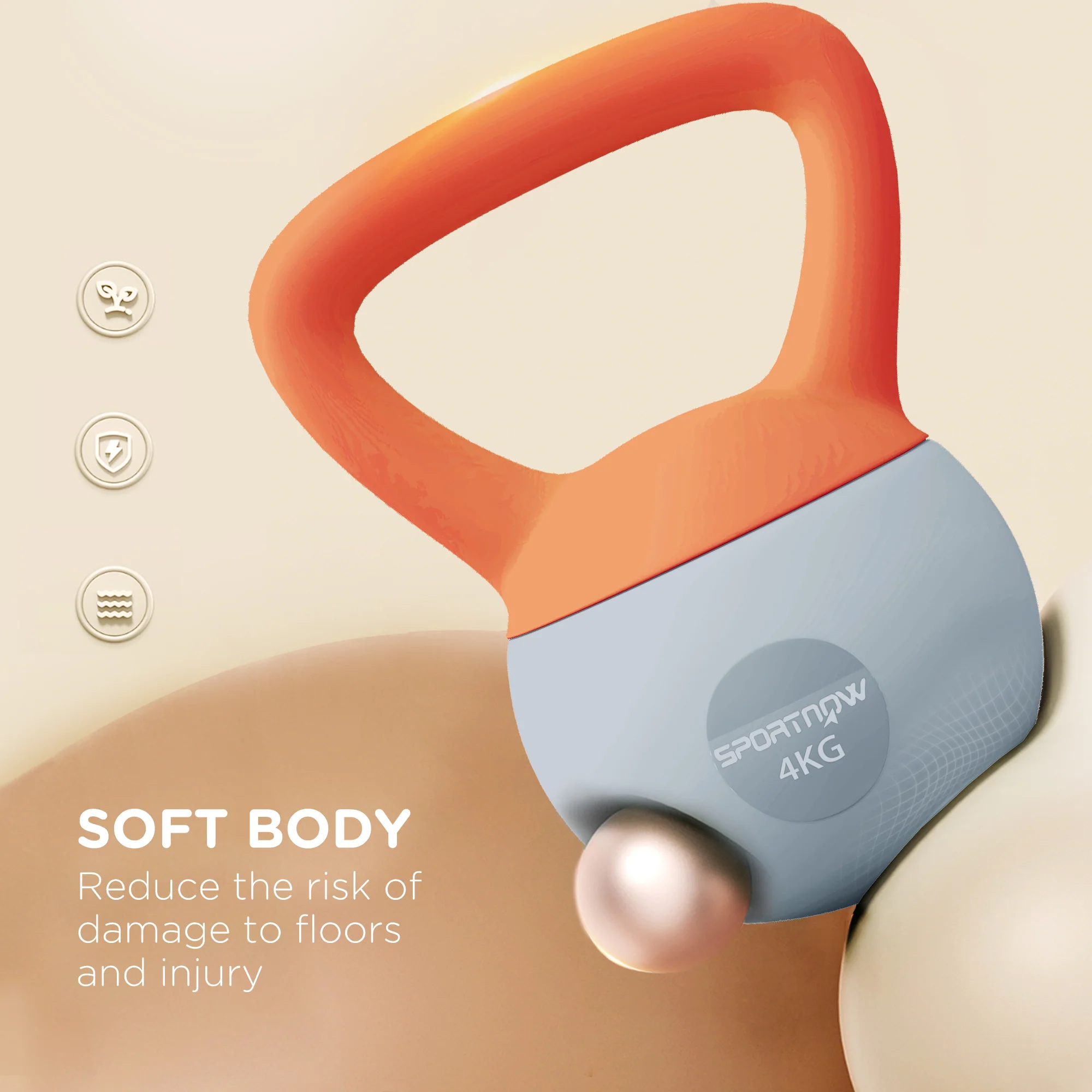 SPORTNOW Kettlebell W/ Soft Body And Non-Slip Handle, Orange And Grey - Image 3