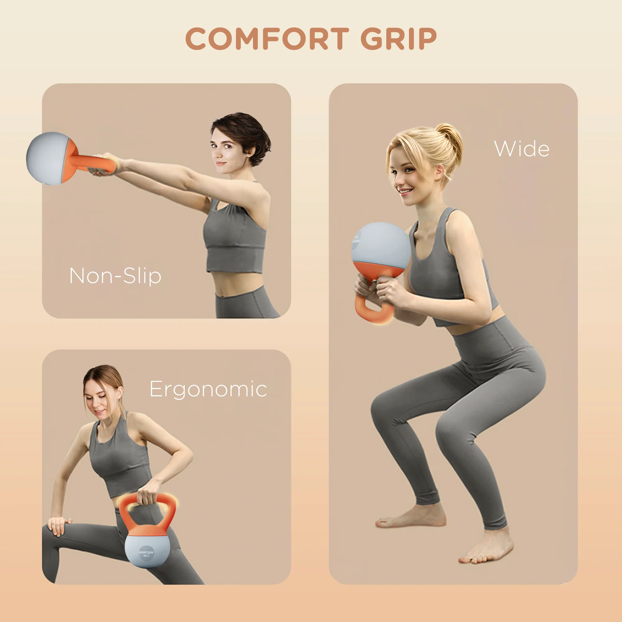 SPORTNOW Kettlebell W/ Soft Body And Non-Slip Handle, Orange And Grey - Image 4