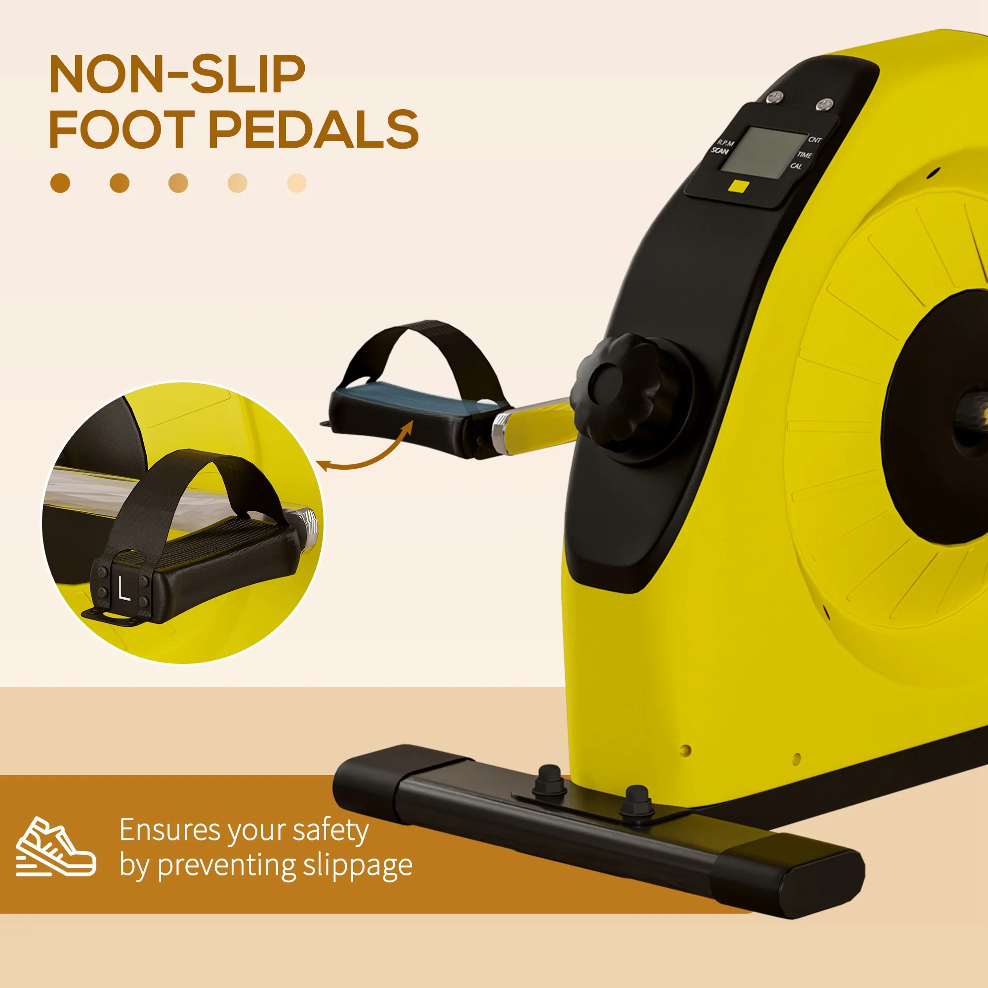 SPORTNOW Mini Exercise Bike, Under Desk Bike for Legs, Arms Workout, Yellow - Image 7