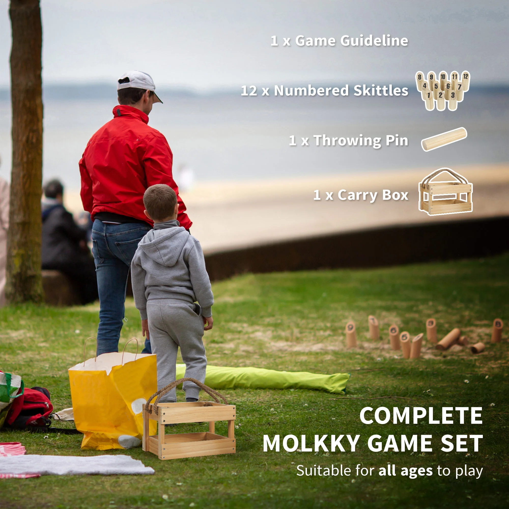 SPORTNOW Molkky Game, Wooden Skittles Throwing Game With Carrying Box - Image 3