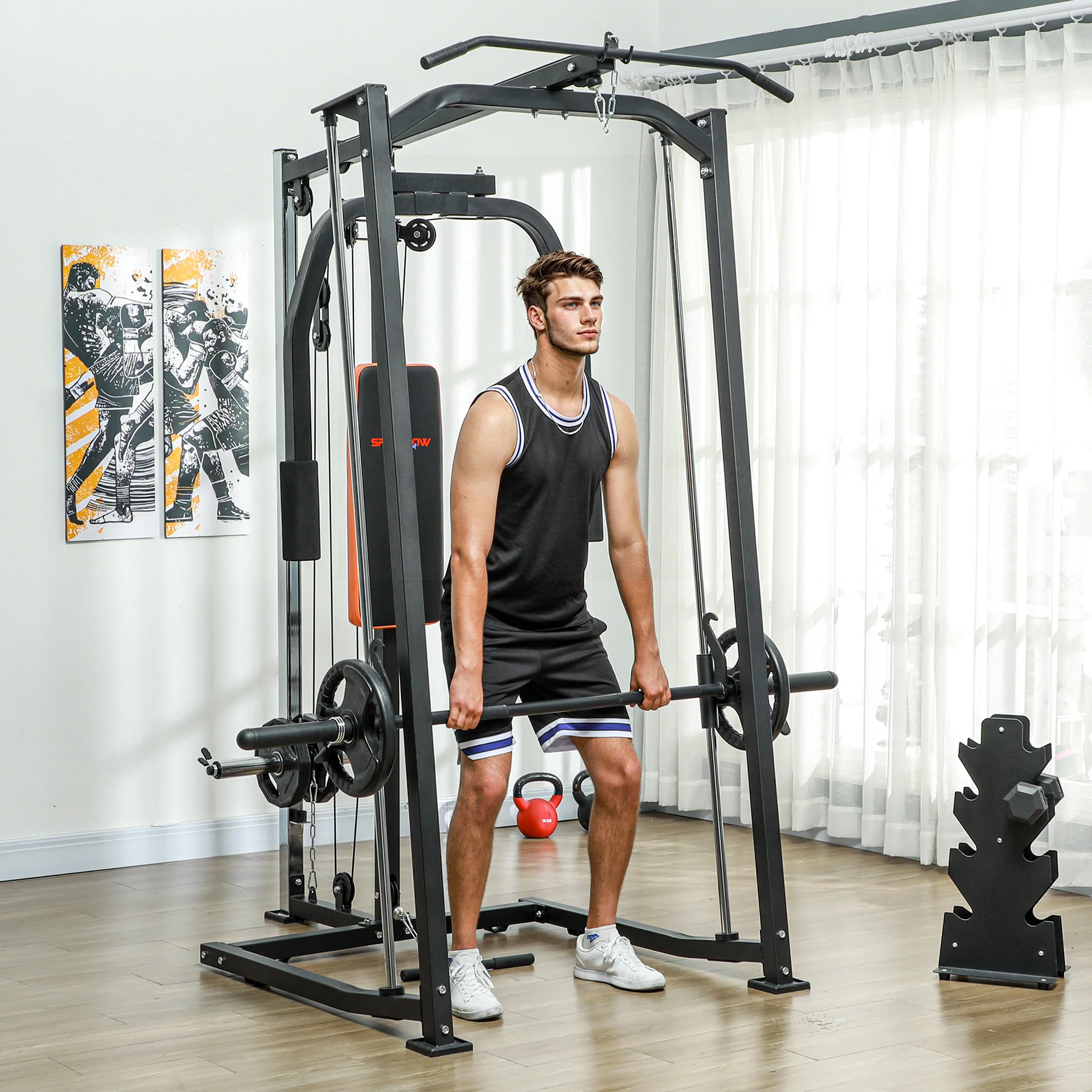 SPORTNOW Multi-Gym Smith Machine Power Cage for Home Gym Weight Lifting - Image 2