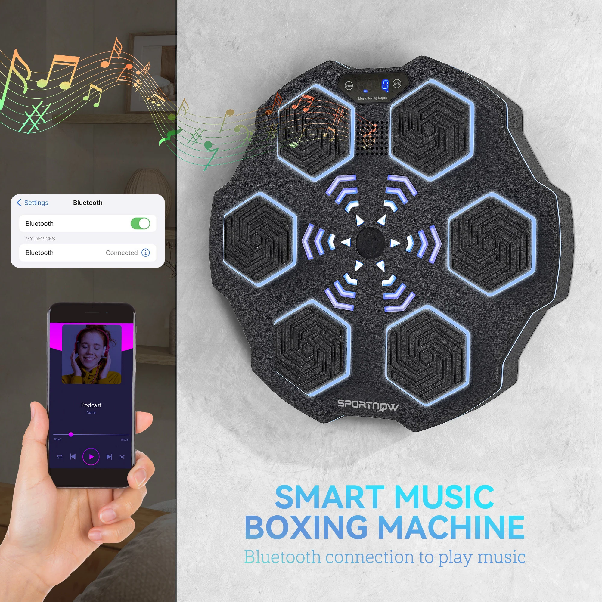 SPORTNOW Music Boxing Machine with Bluetooth Connection and LED Light - Image 4