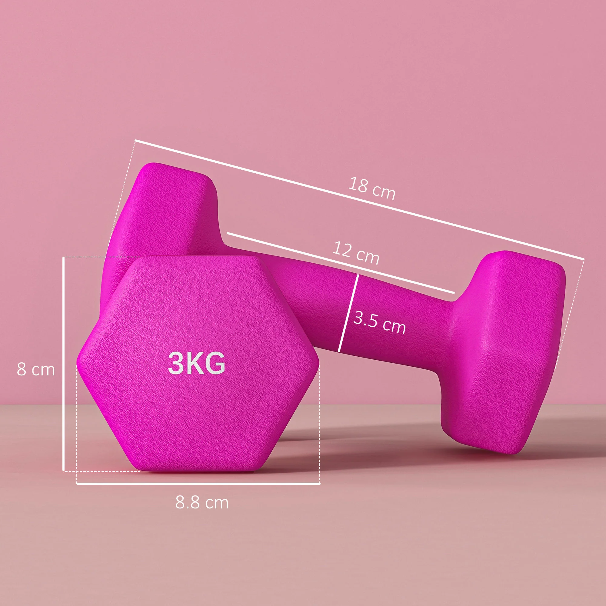 SPORTNOW Set Of 2 Hexagonal Dumbbells Weights Pair, 2 X 3kg, Pink - Image 5
