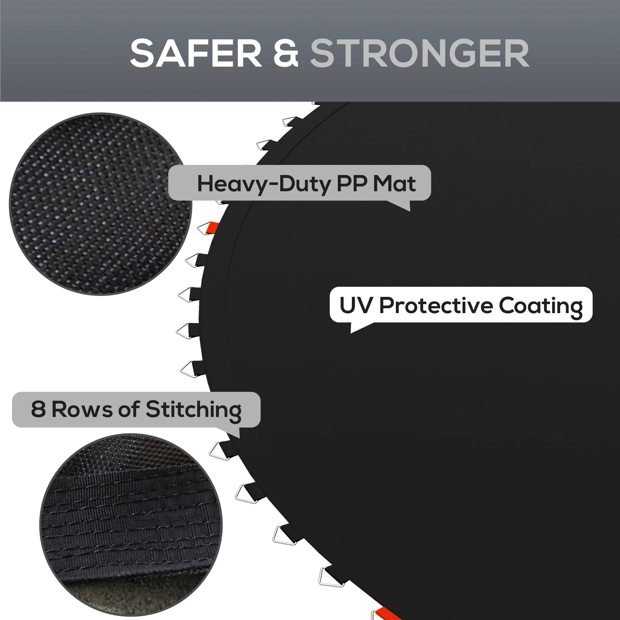 SPORTNOW Trampoline Mat with 42 V-Hooks, for 8ft Trampoline, Black - Image 4