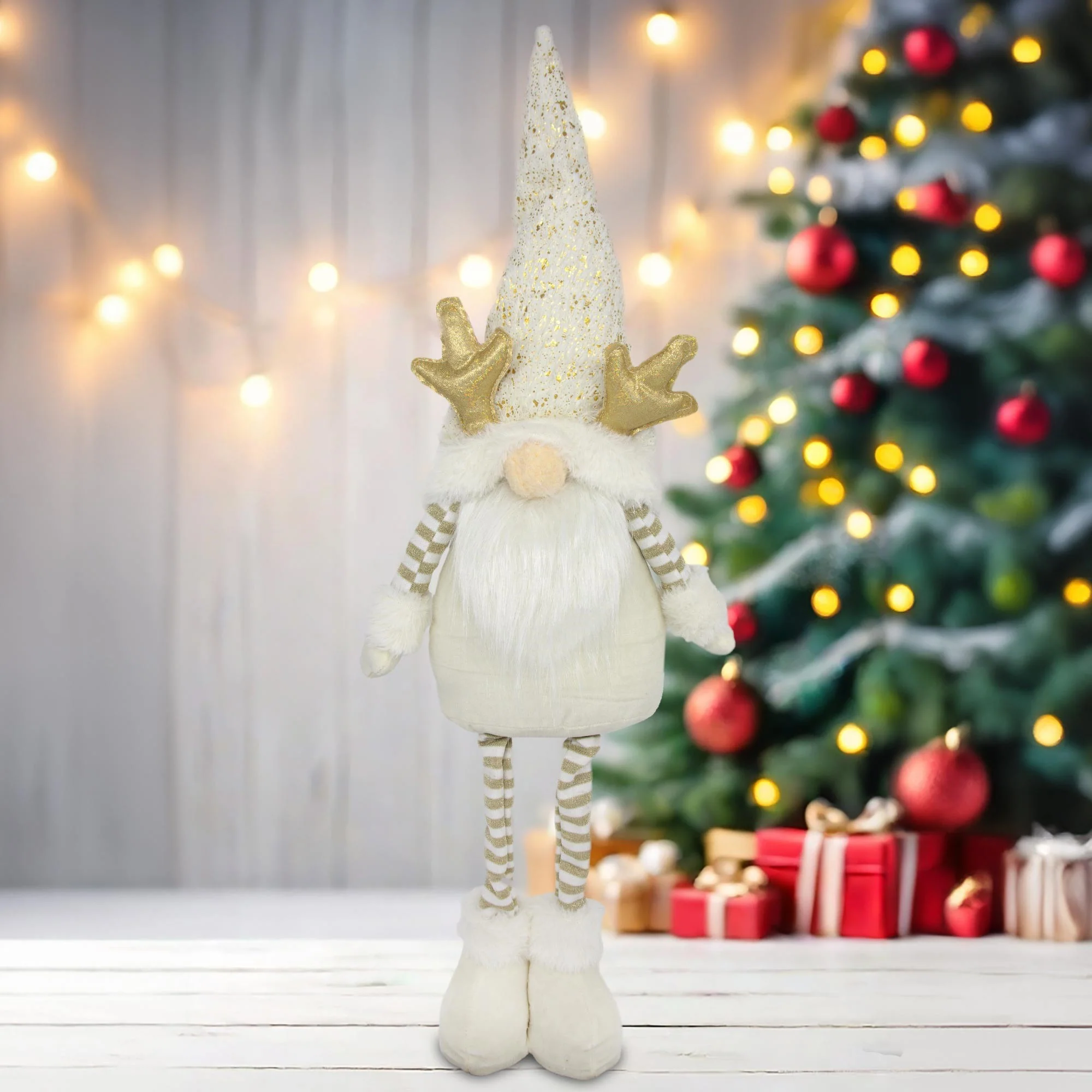 Standing Santa Gonk With Antlers - Cream - Image 2