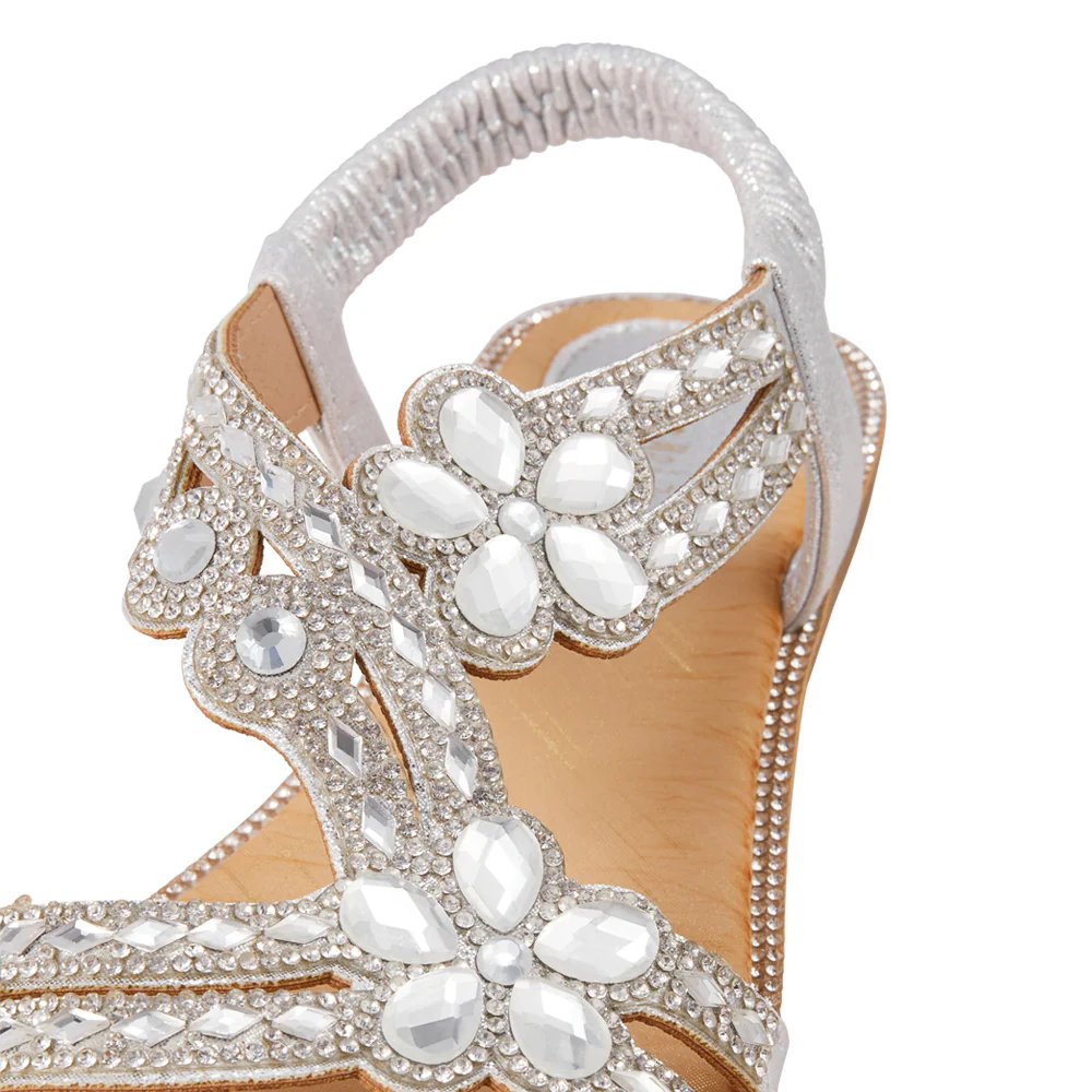 T-Strap Flat Summer Sandals - Silver - Image 4